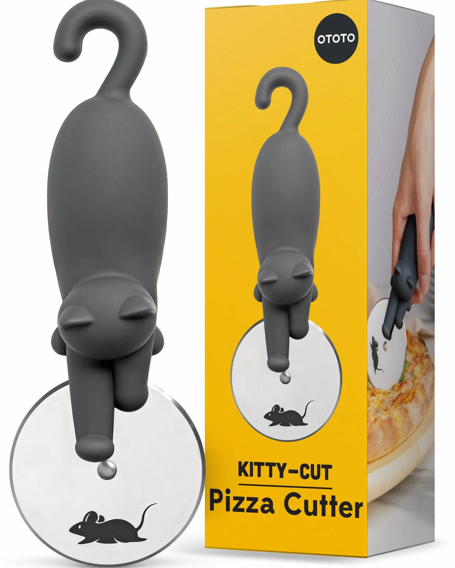 OTOTO Tagliapizza a forma di gattino, in acciaio inox, divertente gadget da cucina e regalo da cucina, regalo per amanti dei gatti e donne