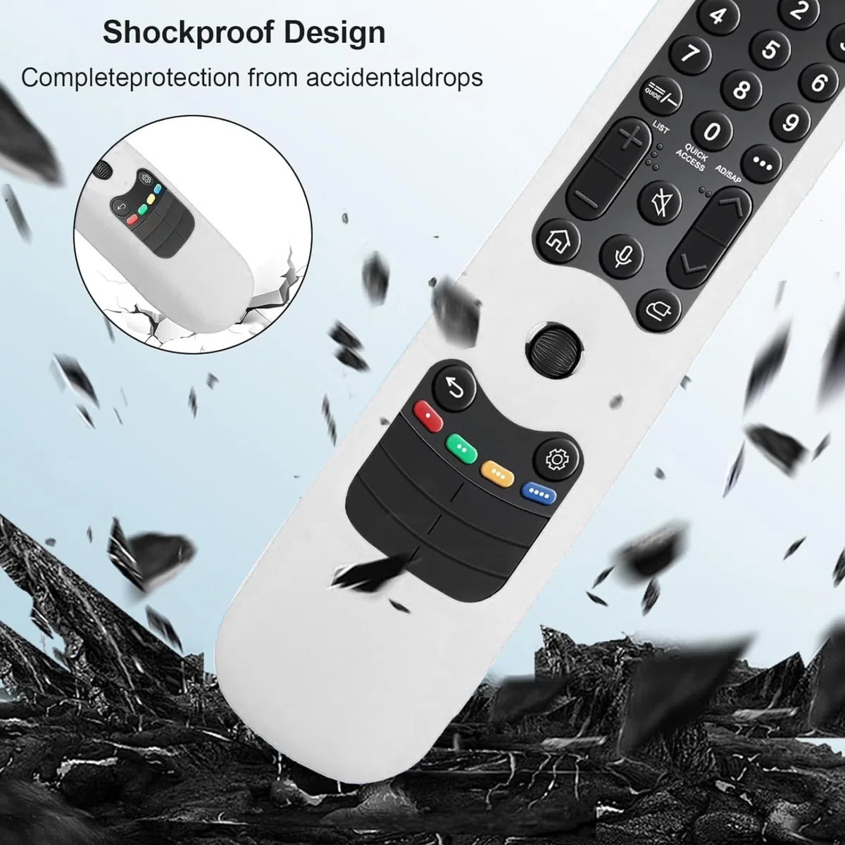 Custodia in Silicone Compatibile con Telecomando LG AN-MR21GA AN-MR21GC MR22GA MR22GN MR23GA MR24GA, Guscio Protettiva Remote Control per LG, Cover Telecomando per LG Magic 2021/2022/2023/2024 Bianco