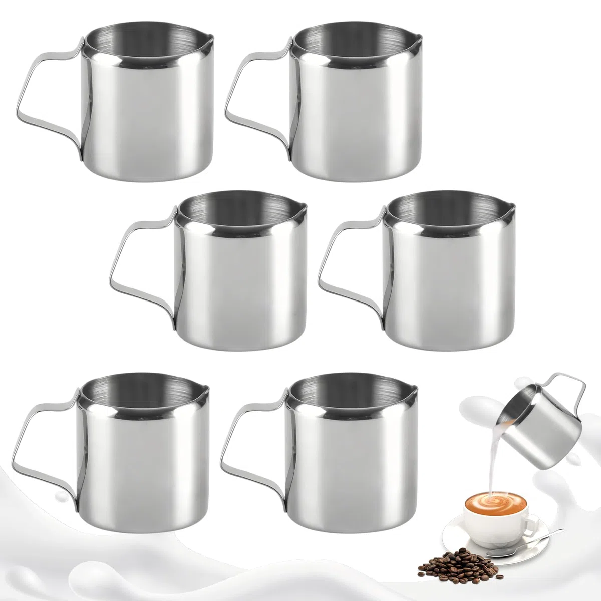 6 bricco per latte in acciaio inox, 90 ml, mini brocca per latte da 3 oz, piccolo brocca per caffè e cappuccino, latte