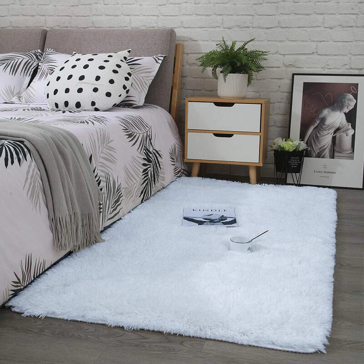 Tappeto Salotto Pelo Lungo Soggiorno Morbido Tappeto Camere da Letto Moderno Peluche Grande Antiscivolo (Bianco, 80 * 120cm)