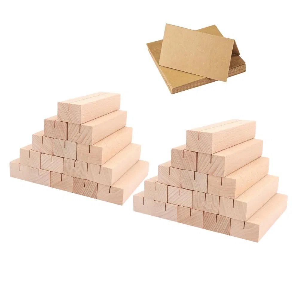Acrylic 30 Pezzi portacarte in legno,Wood Card Holder, Inserire la Carta I titolari, Porta carte menu in legno di faggio, per Ristoranti Matrimoni Banchetti Feste Celebrazioni