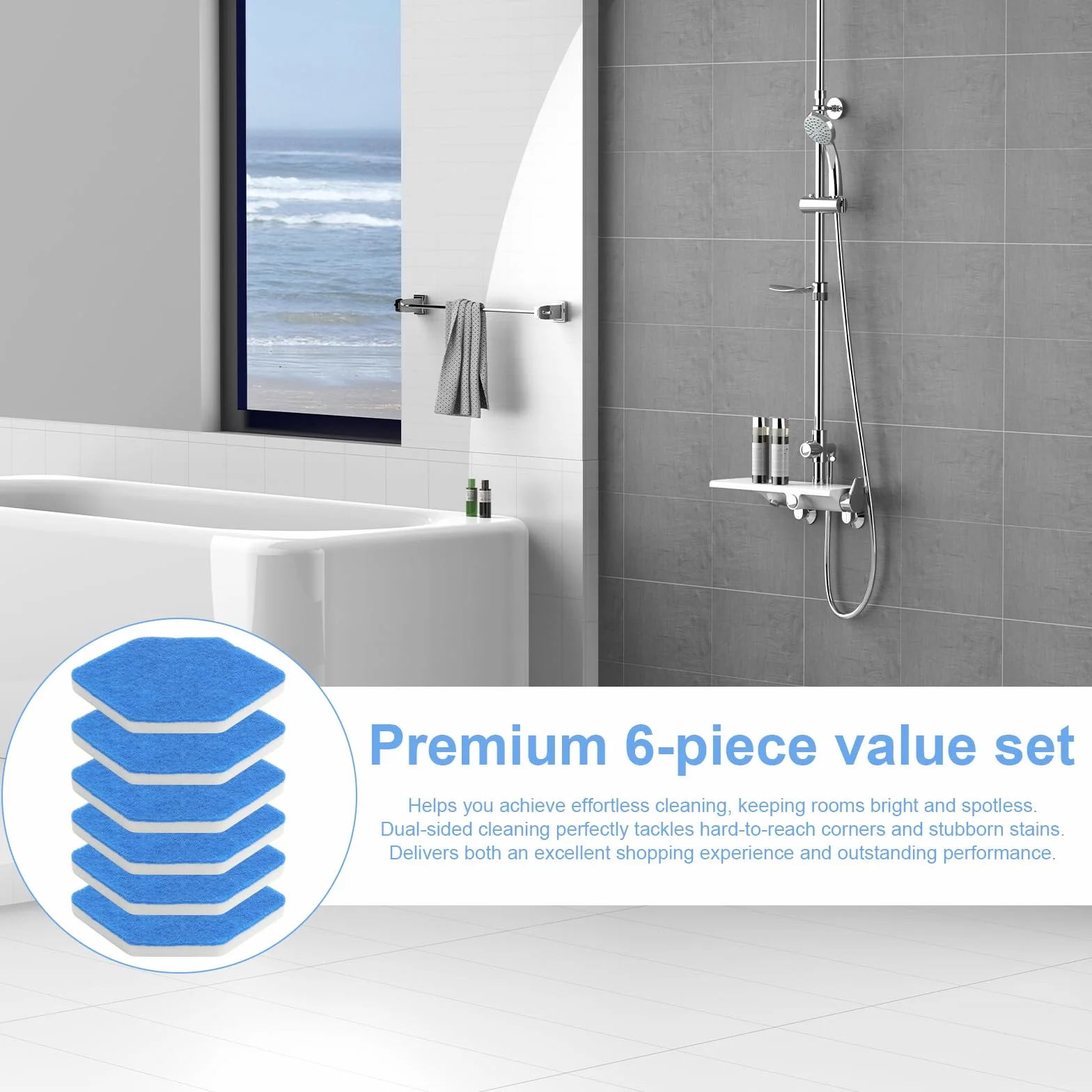 VOSSOT 6PCS spugne di ricambio per mop da bagno adatto per il mocio da bagno Vileda Bath Magic Bathroom design esagonale per angoli e fughe tamponi lavabili per doccia piastrelle vetro e pavimenti