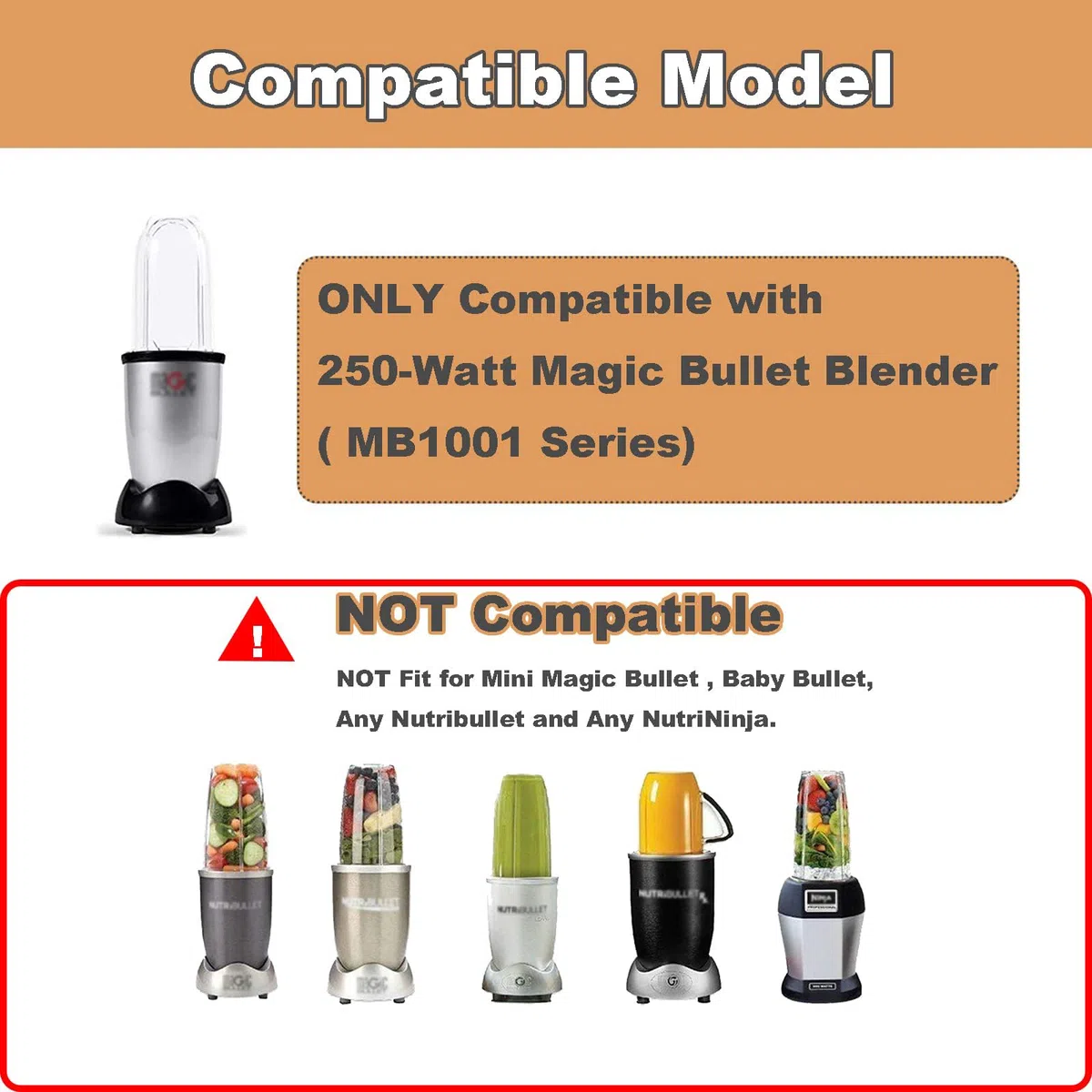 Confezione da 2 lame a croce/lama per fresatura compatibili con Magic Bullet 250W serie MB1001 con guarnizioni, ricambio per frullatore