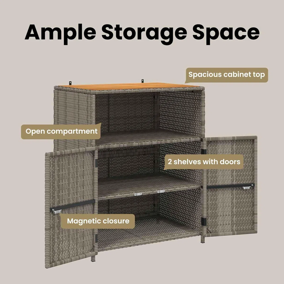 vidaXL Armadietto Grigio 70 x 50 x 87 cm Poliestere e Rattan Roly, Scaffale da Giardino e Terrazzo, Armadietto Rettangolare, Legno e Rattan Resistente, Leggero e Pratico per Esterni