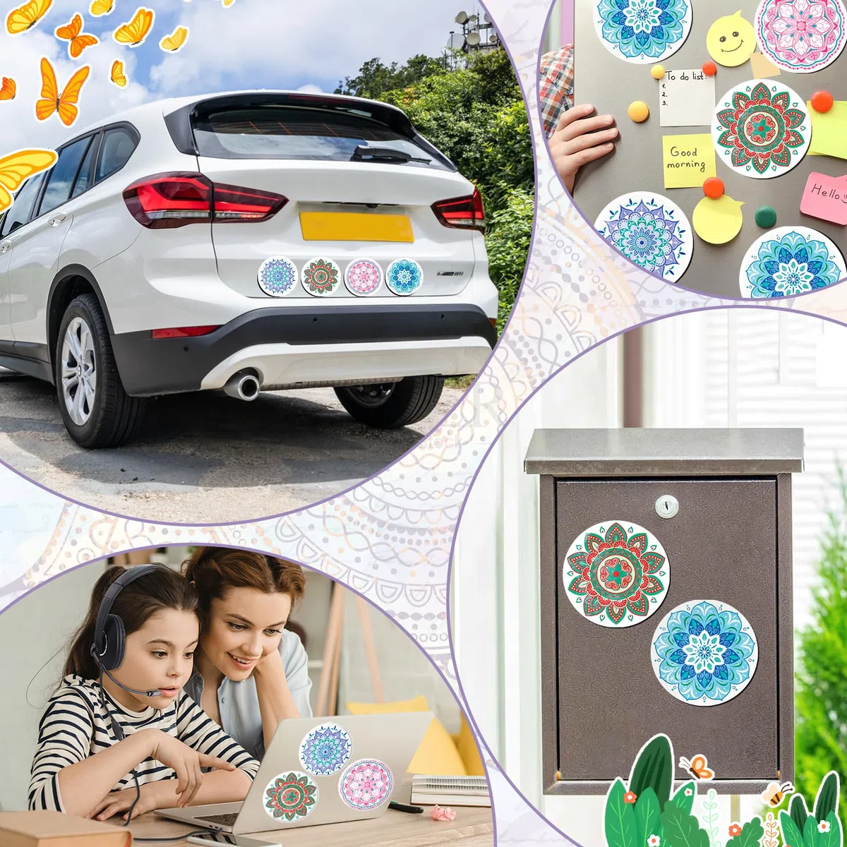 JSRQT Magneti Flessibili Decorativi Mandala Screen Door Decals Magneti per Finestre Doppia Faccia Magneti Porte a Schermo Magneti per Zanzariera Schermo Protezione Magnetica Calamita Zanzariera