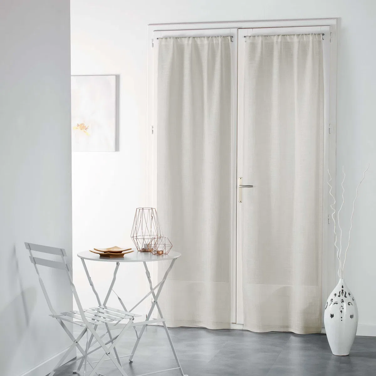 Douceur d'Intérieur, Haltona - Coppia di tende dritte con passanti, effetto lino, tessuto in poliestere, bianco, 240x70 cm
