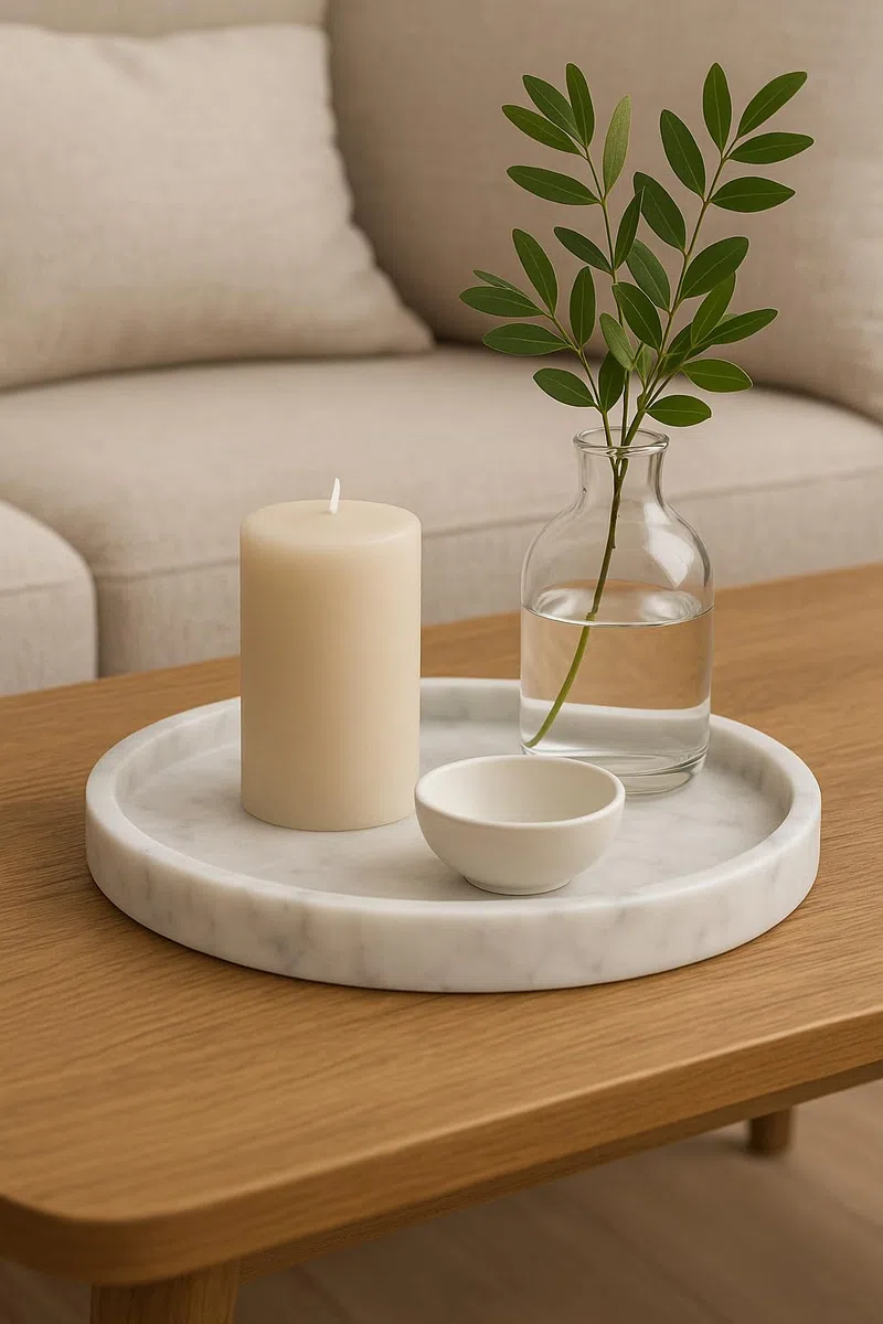 ROTONDI Carrara – Piatto Rotondo in Marmo Bianco Ø 25 cm | Elegante, Lucido, Naturale | Decorazione Casa, Bagno, Cucina, Soggiorno | Portaoggetti e Arredo Design