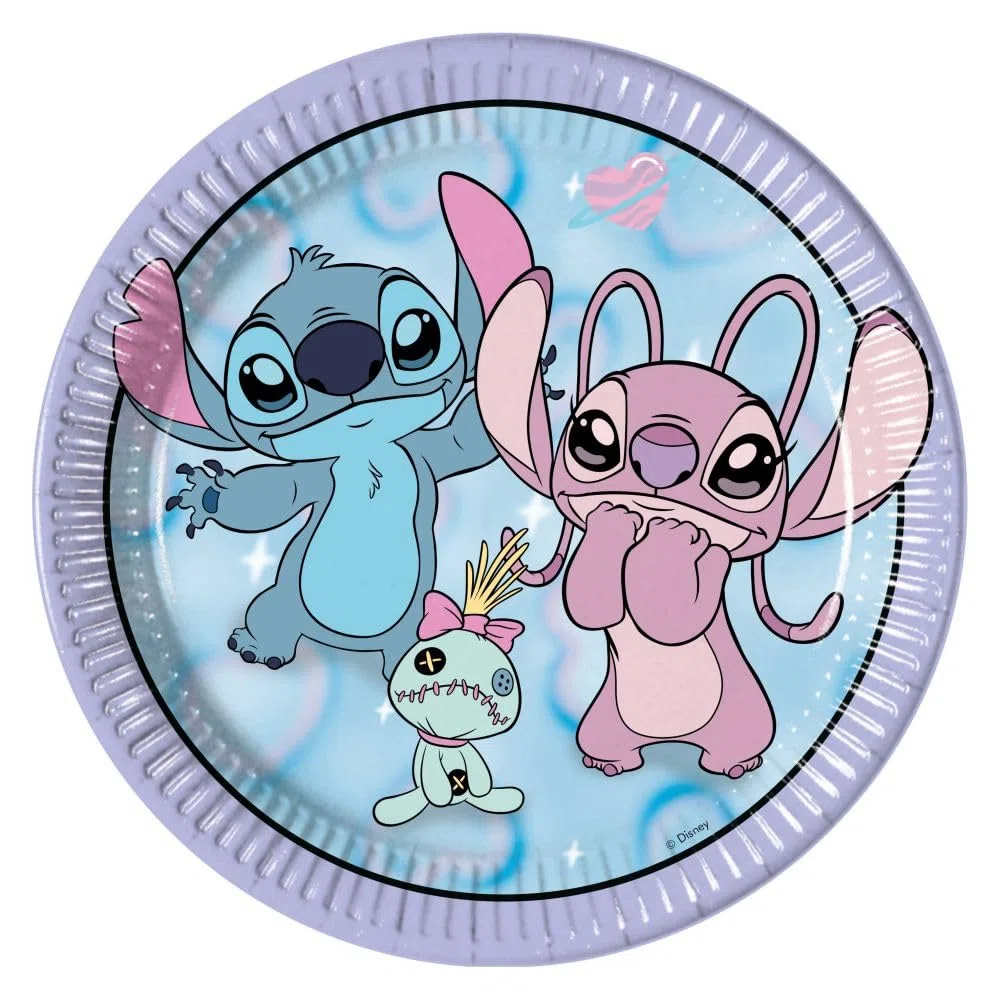 Procos Stitch & Angel, set da 36 pezzi, piatti di carta, bicchieri di carta, tovaglioli di compleanno per bambini