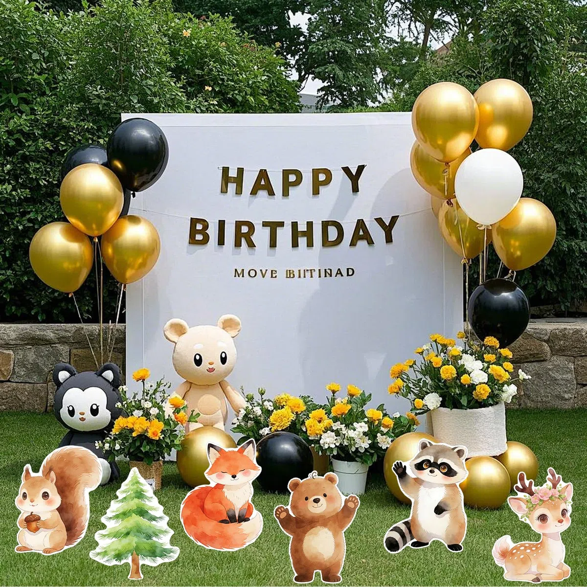 6 pezzi di cuccioli di animali del bosco da 30 cm con supporto, decorazioni per compleanno a tema animali del bosco, accessori per feste, decorazioni per compleanno Animal Fotografia Prop