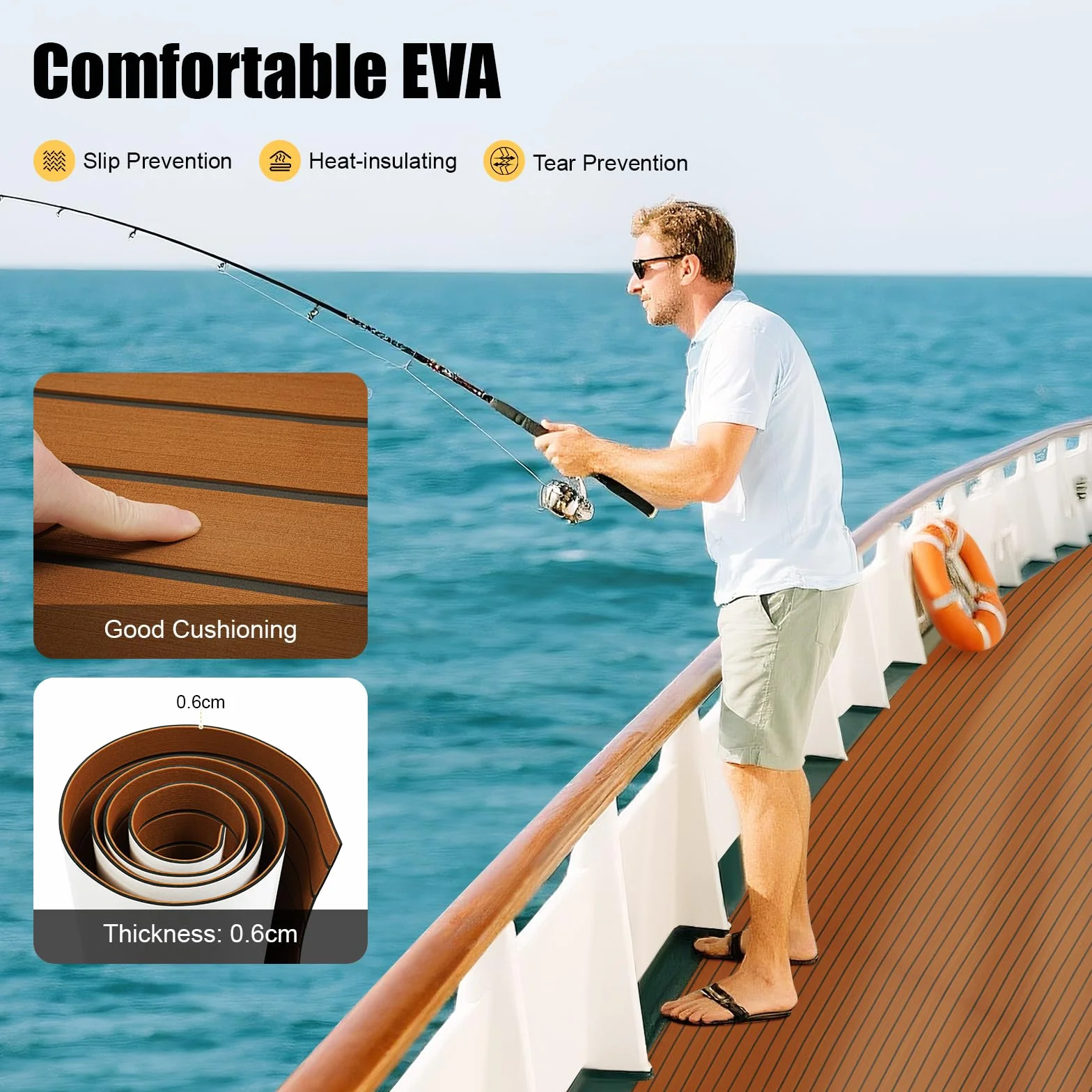 240 x 90 cm Eva Teak Schiuma per pavimento fai da te, autoadesivo, flessibile, flessibile, antiscivolo, in teak, per barche yacht 6 mm