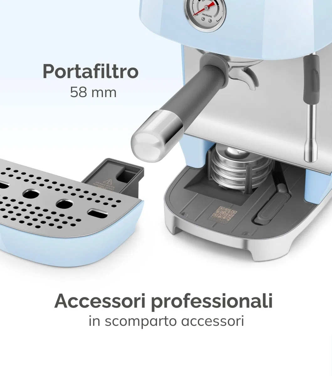 Smeg, Macchina da Caffè Espresso Manuale ECF03CREU, Thermoblock, Funzione Cold Brew, Lancia a Vapore e Manometro, Serbatoio da 1,4 L, 1650 W, Panna