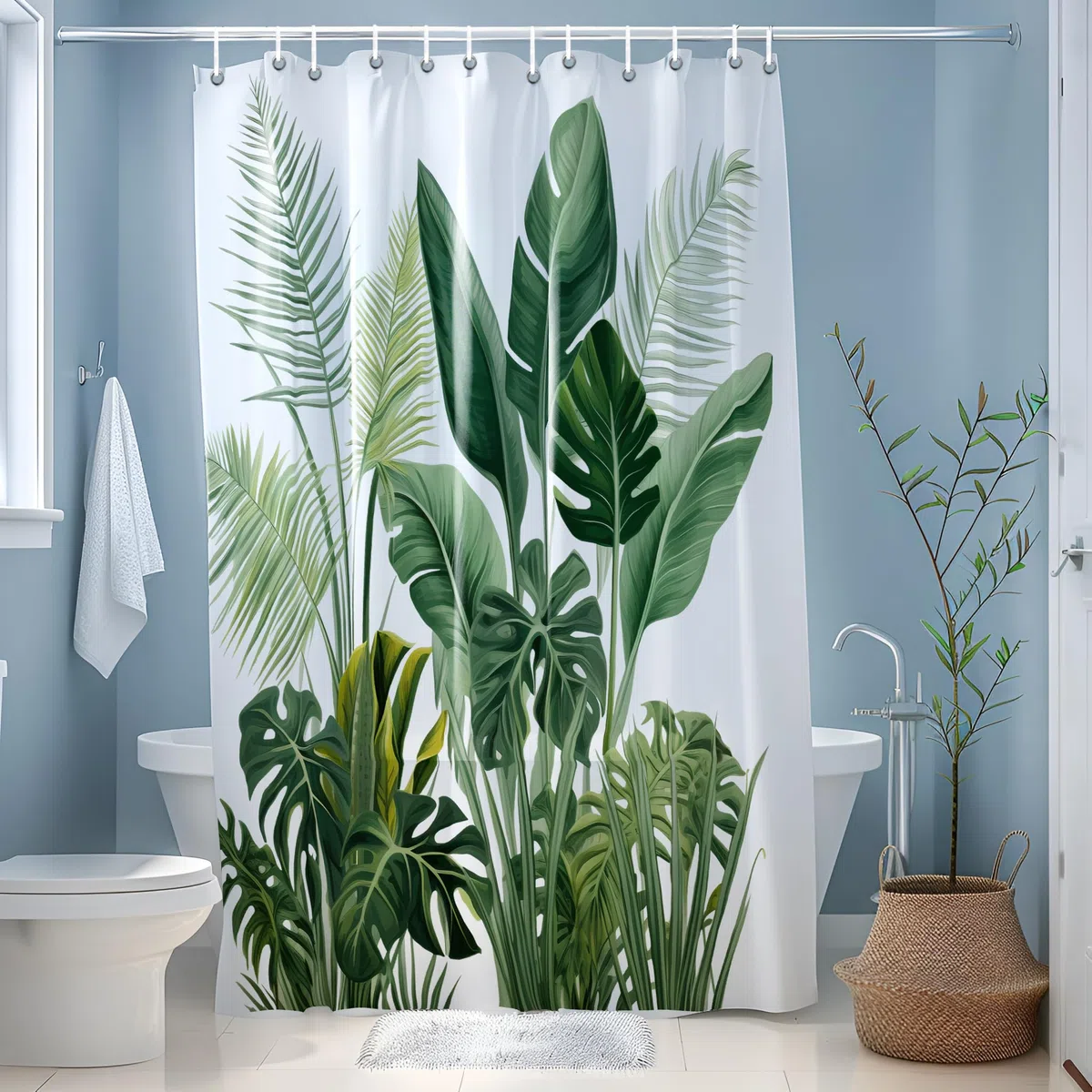 JINGYOU Tenda Doccia Impermeabile Antimuffa, Pianta a Foglia Verde, Lavabile, Orlo Pesato, per Bagno Dormitorio Famiglia Hotel, 180 x 180 cm