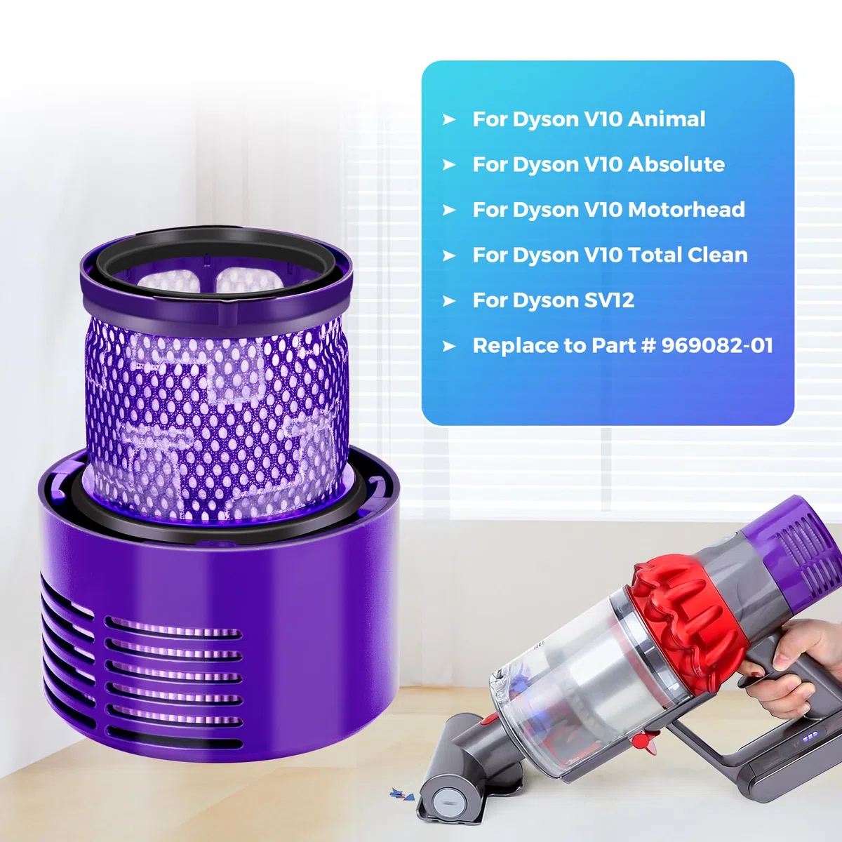 Filtro per Dyson V10 SV12,Filtro Lavabile per Dyson V10 SV12 Aspirapolvere Cyclone Series, V10 Absolute/Animal/Total Clean/Motorhead, Sostituisci # DY-969082-01(4 Packs)