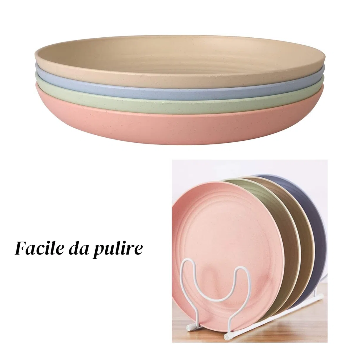 Servizio Piatti in Plastica Leggeri Grandi Indistruttibili per Cena Riutilizzabili e non Tossina Lavastoviglie e Forno a Microonde Sicuri e Sani per Bambini e Adulti (23cm 4 Pezzi)