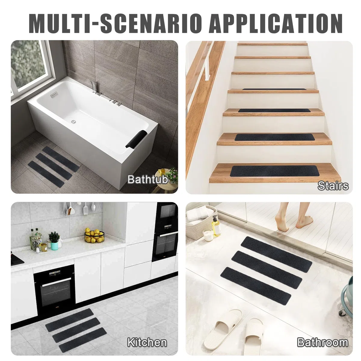 Tappetini per Scale Autoadesivo, 10 Pezzi Strisce Antiscivolo per Scale Interne 10x60cm Strisce Antiscivolo per Scale Interne per gradini in Legno e Pavimenti, Nero