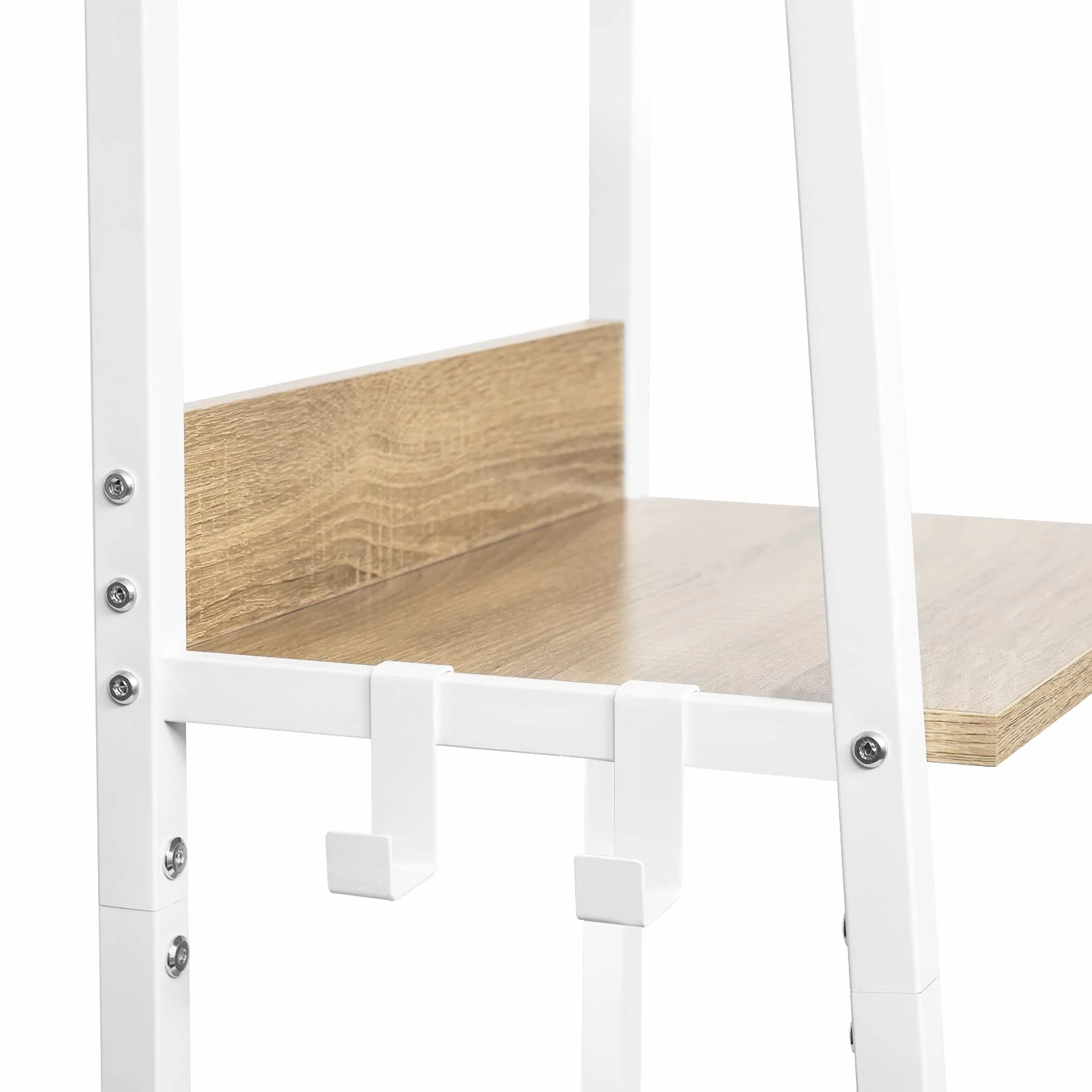 WOLTU Libreria a 5 Ripiani, Scaffale con 4 Ganci Industriale, Scaffale a Scala in MDF e Metallo per Soggiorno, Cucina, Studio, Ufficio,Bianco, 40x36x170cm RGB9289whe