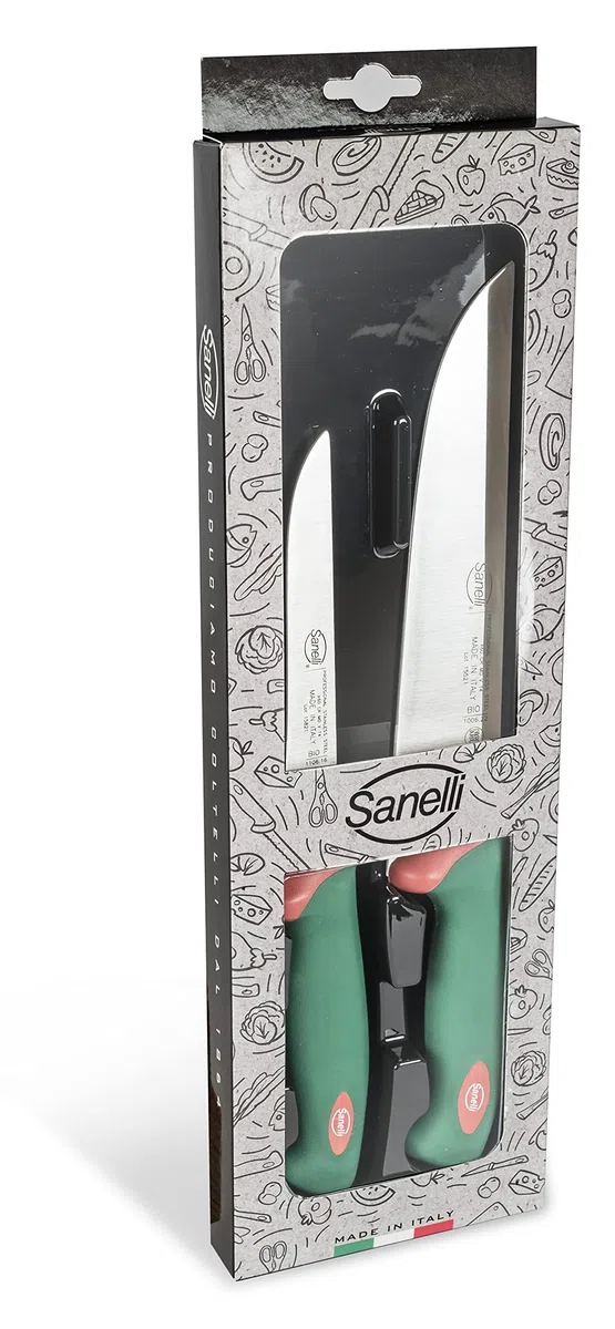 Sanelli Premana Professional Confezione Coltelli macellaio, Acciaio Inossidabile, Verde / Rosso, 39 x 13 x 3 cm, 2 Unità