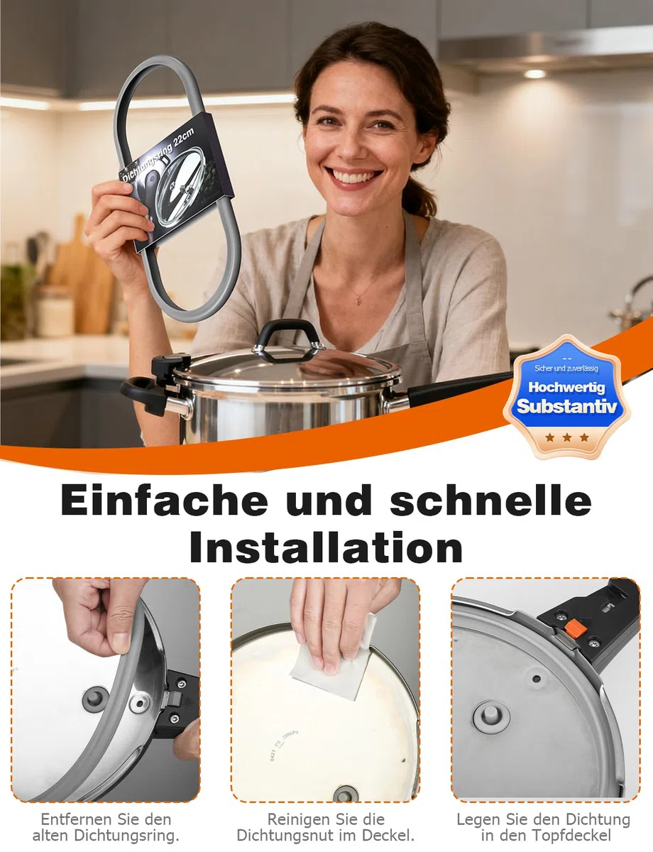 Mellbree Anello di tenuta per WMF, 22 cm, guarnizione con 1 segnale di cottura, 6068559990 6068559997, ricambio per pentola a pressione per WMF e Silit 3 4,5 6,5 8,5 l, silicone