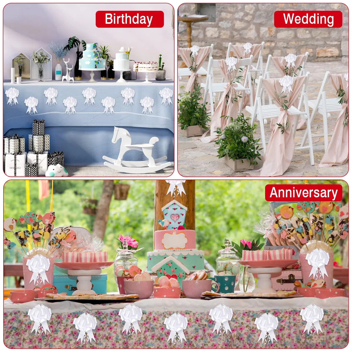 100 Pezzi Coccarde Bianche Matrimonio, 3cm Coccarde Fiocco per Fiocchi Matrimonio, Fiocchi Auto Matrimonio, Grande Archi da Regalo per Matrimonio, Comunione, Battesimo, Anniversari