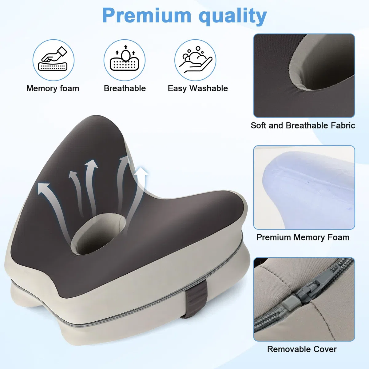 VINATO Cuscino per Gambe e Ginocchia per Dormire sul Fianco, Cuscino Ortopedico Ergonomico in Memory Foam, Traspirante, Coperta Amovibile Lavabile, Allivia Dolori Lombari, Anche e Gambe