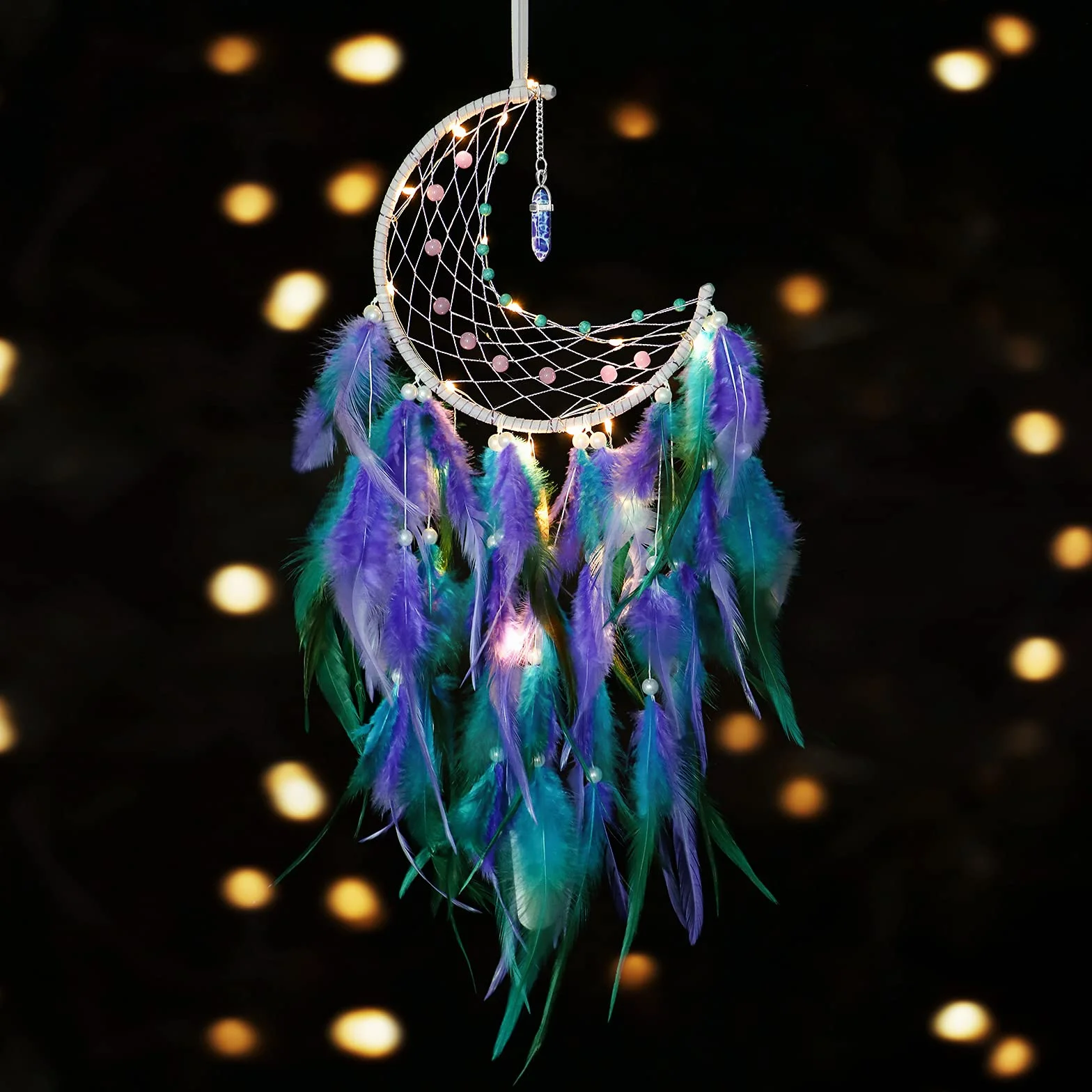 Dremisland Acchiappasogni con Luci Fatate Pipistrello Rosa Dream Catcher per Bambini Asilo Fatto a Mano Appeso a Parete Ornamento Festival Decorazione da Parete