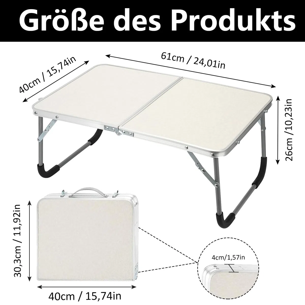 Tavolino da Spiaggia, 61 x 40 x 26 cm Alluminio struttura Tavolino da Spiaggia Pieghevole, Petite Pliante Table Camping con blocco, per uso Interno ed Esterno, Bianco