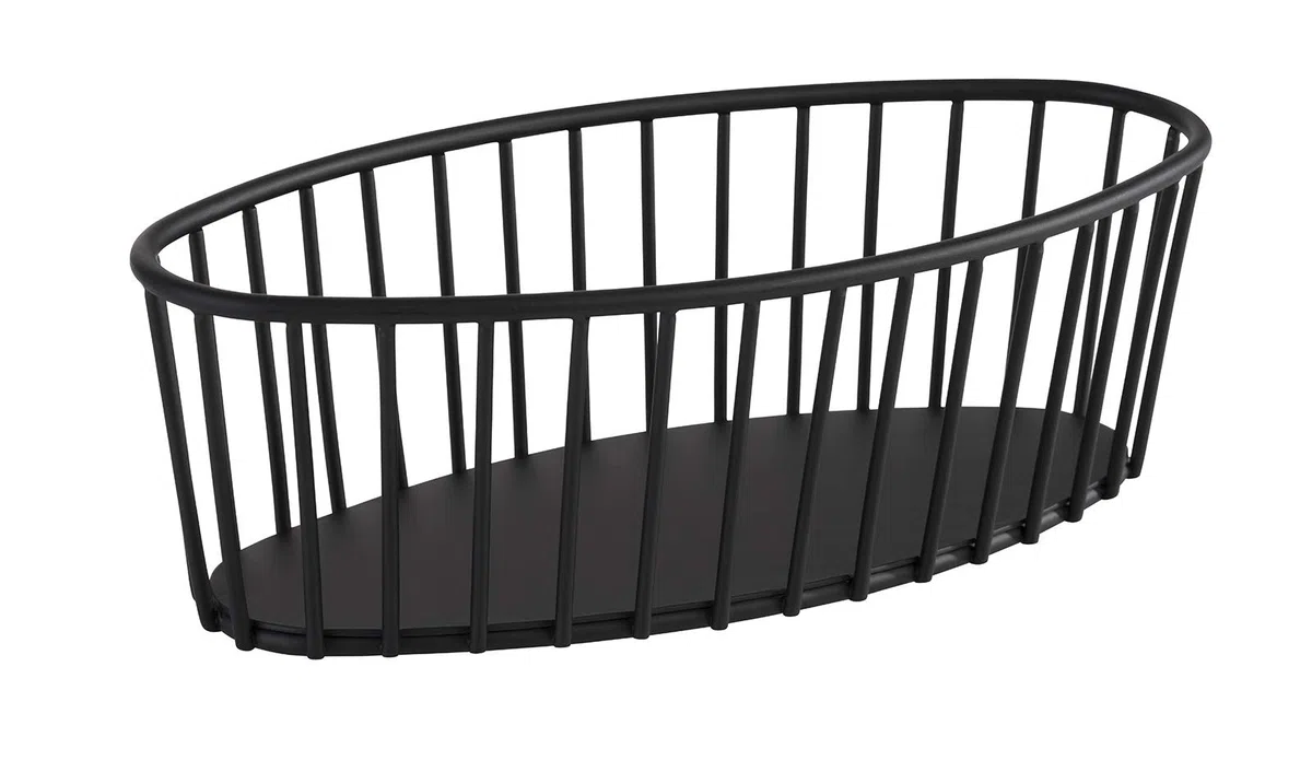 APS "Urban" - Cestino rotondo in metallo con griglia stabile, 21 x 10 x 7 cm (L x P x A), cestino per pane, frutta, verdura, impilabile, lavabile in lavastoviglie, colore: nero