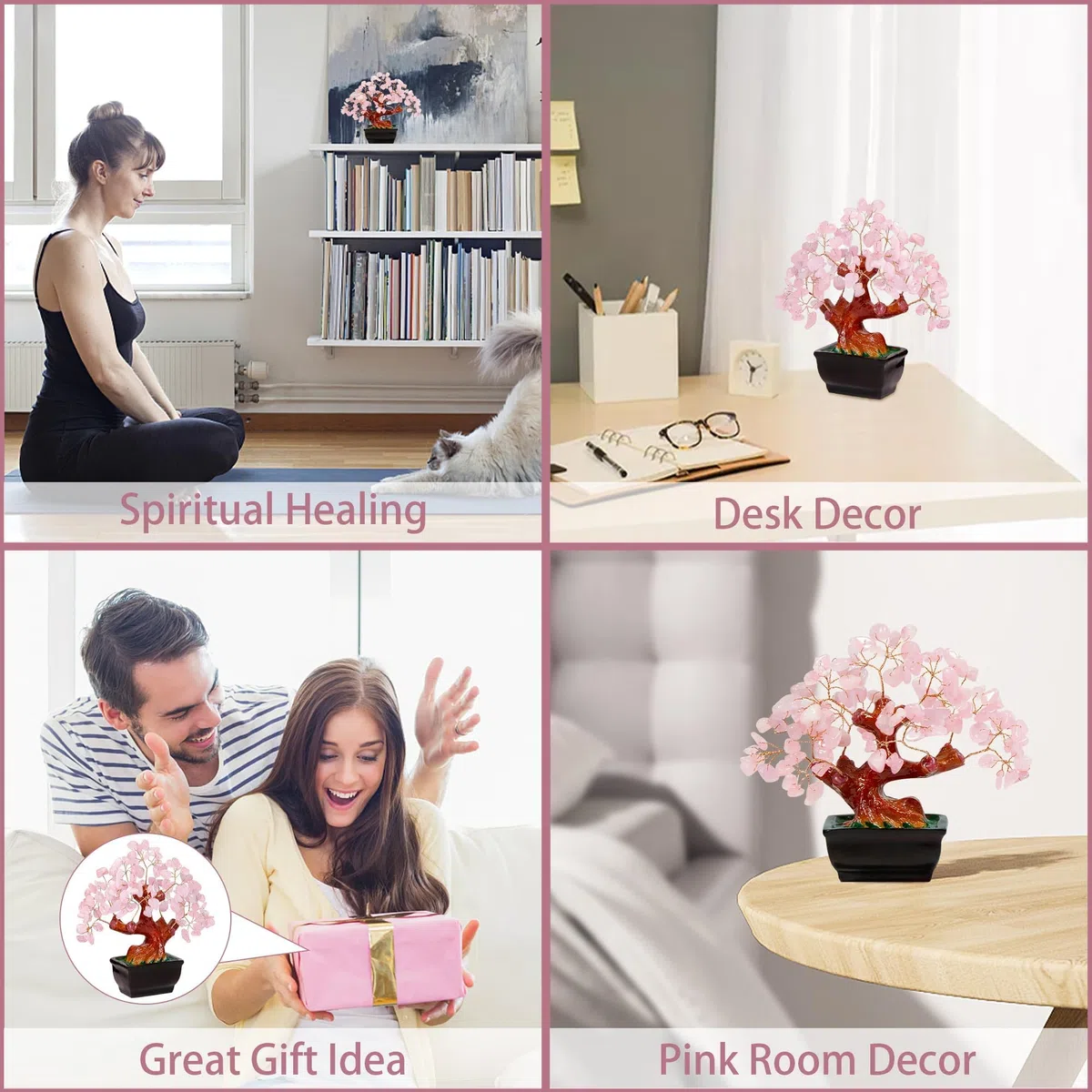 Parma77 Feng Shui - Albero dei soldi in cristallo di quarzo rosa naturale, albero di cristallo curativo, decorazione in stile bonsai, per ricchezza e fortuna, decorazione per la casa, regali per donne
