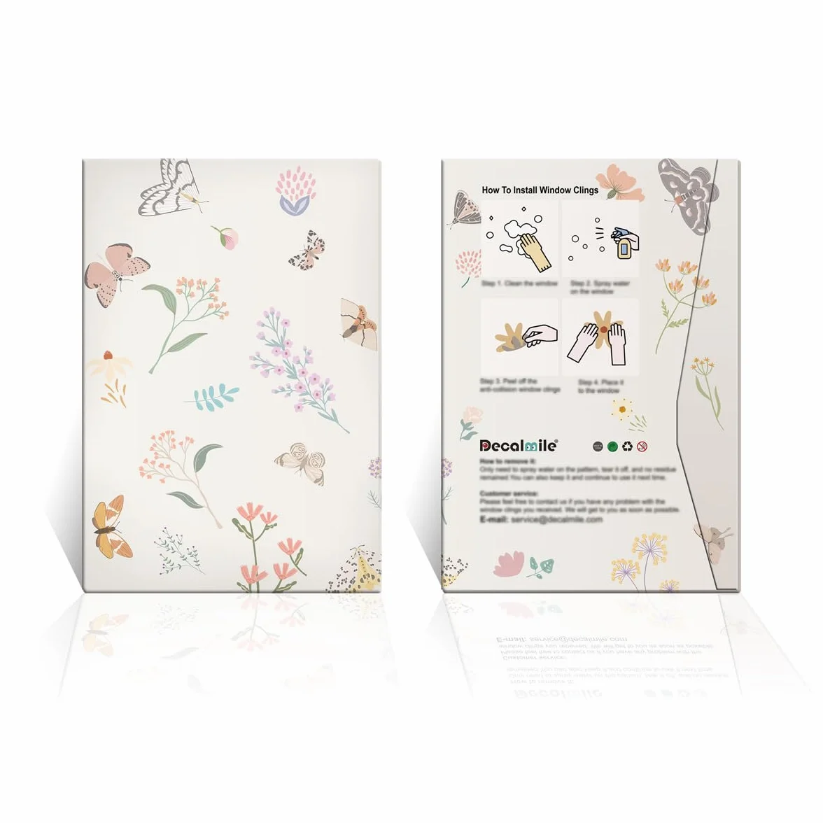 decalmile Adesivi per Finestra Primavera Fiori Decalcomanie per Finestre Non Adesiva Vetro Pellicola Fiore Viola Farfalle Adesivi Anti-Collisione Finestra Vetro Camerette Bambini Cucina