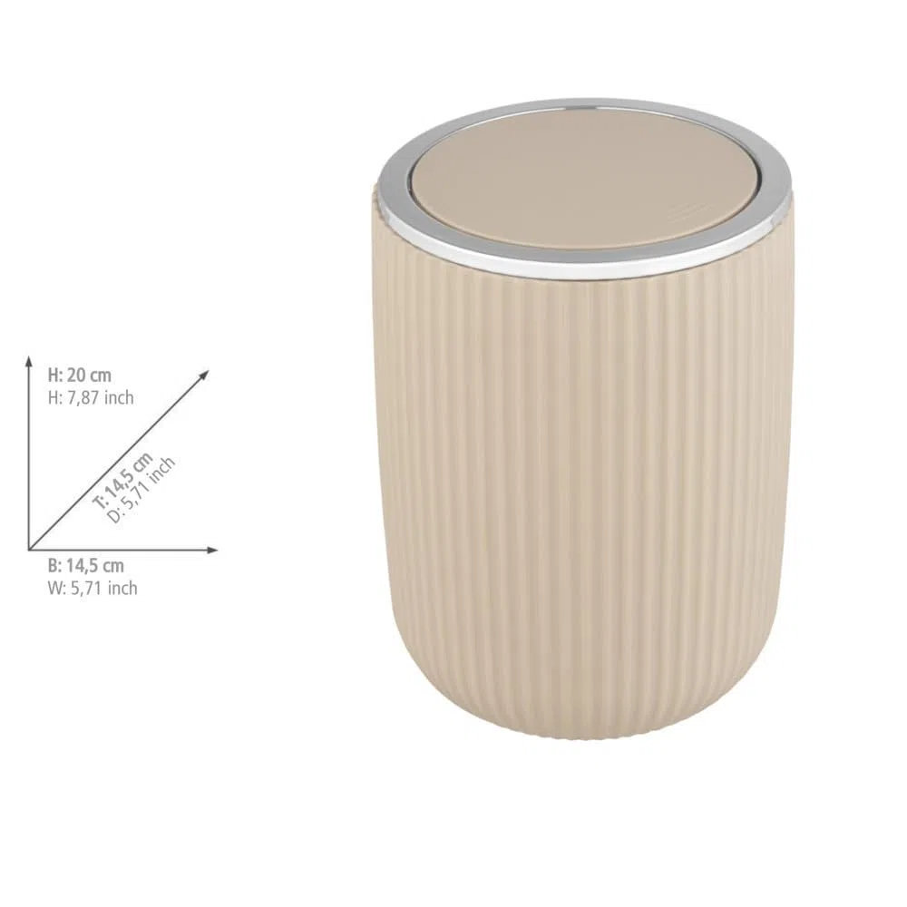 WENKO Secchio con coperchio oscillante Agropoli S beige, 2 litri, secchio per bagno, pattumiera in plastica di qualità, modellatura plastica e superficie strutturata, Ø 14,5 x 20 cm