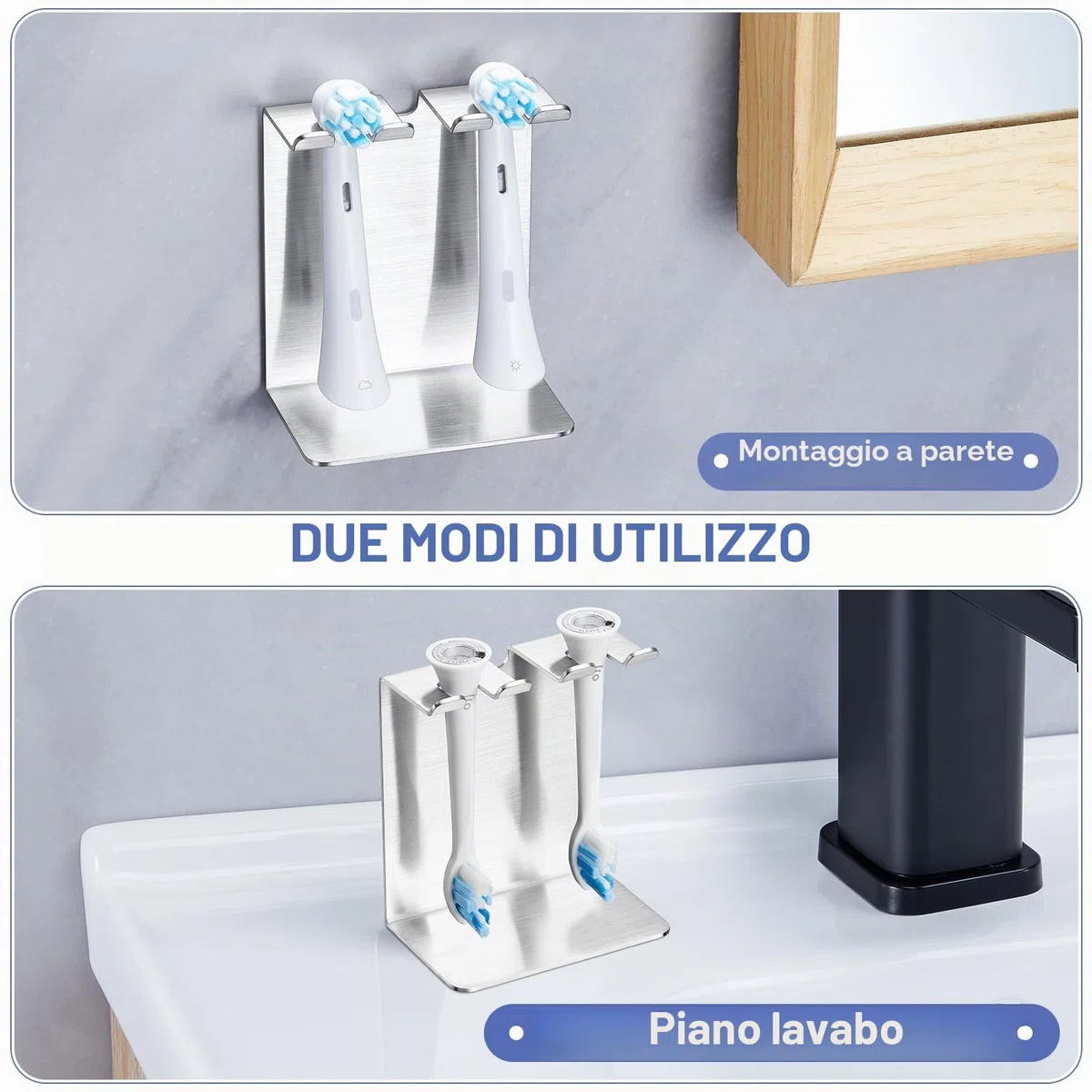 Porta Testine Spazzolino Elettrico, YYBO Porta Spazzolini Elettrici, Porta Spazzolino Elettrico da Muro, Portaspazzolini da Bagno Portaspazzolino Elettrico (Argento, Piccolo)