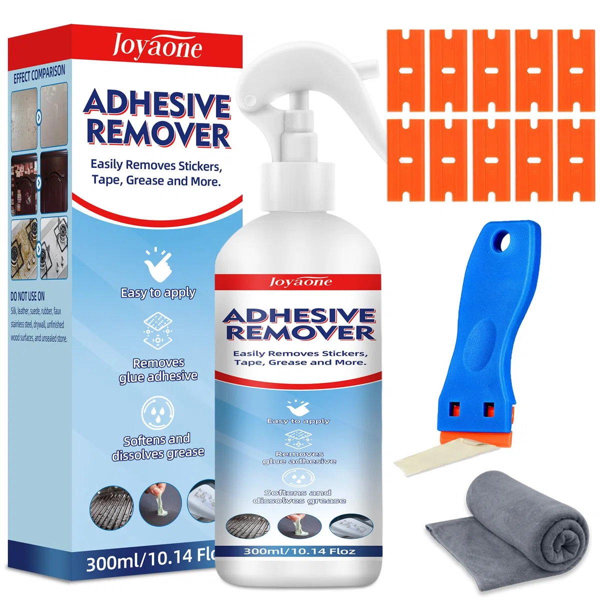 Rimuovi Colla Kit 300 ml, Rimuovi Colla Adesivi, Formula Sicura per Superfici Auto, Vetri e Pareti, Detergente ad Azione Rapida per Etichette, Decalcomanie, Nastro Adesivo, Residui e Macchie Ostinate