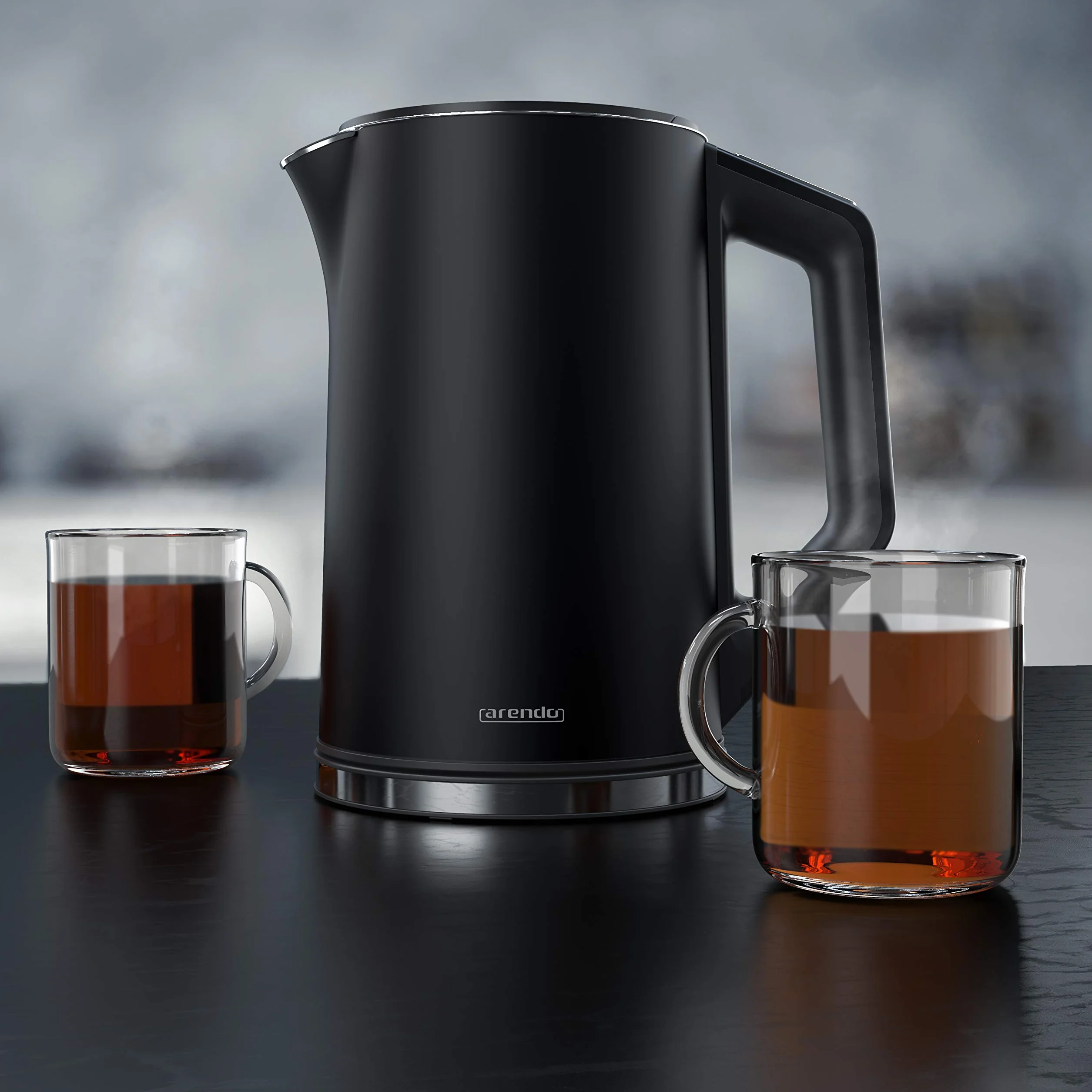 arendo - Bollitore Acqua Elettrico in Acciaio Inox - Modello Elegant - 1,5 Litri - 2200 W - Regolazidone della Temperatura da 40 a 100°C - Design a parete doppia - Nero