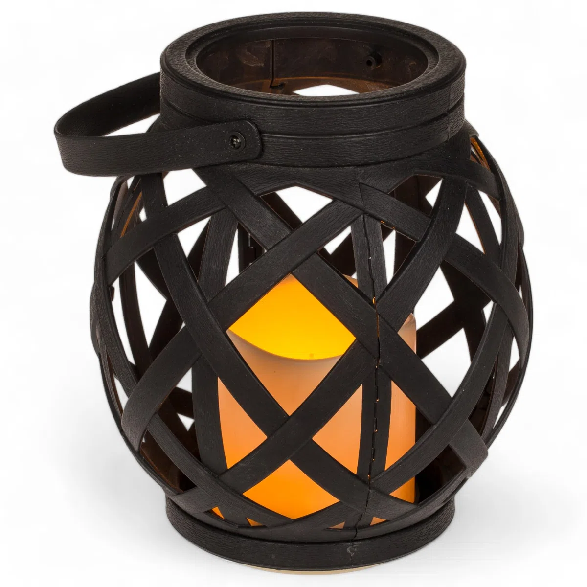 MIJOMA Portacandela antivento con manico e candela LED, funzione timer, 13,5 x 16 cm, in plastica, funzionamento a batteria, elegante decorazione per esterni e interni