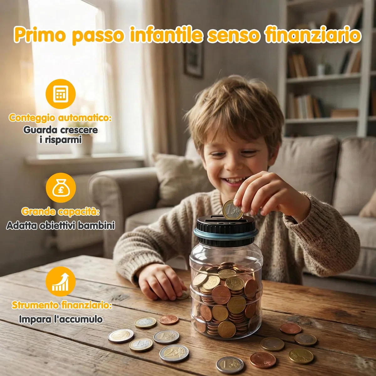 Pup Go Salvadanaio Elettronico Digitale Trasparente con Display LCD, Grande Capacità da 1.8L Euro Contasoldi, Contamonete Apribile per Bambini e Ragazze, Gigante Contatore Monete Automatico per Adulti