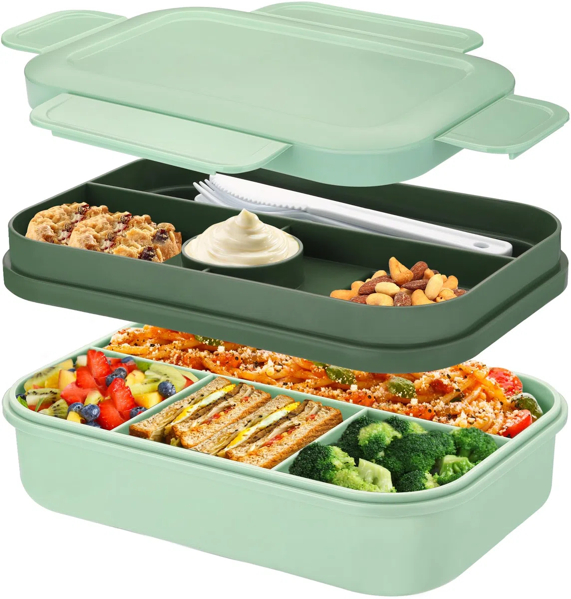 Sinnsally Porta Pranzo con 8 Scomparti 2000ml Schiscetta Pranzo,Bento Lunch Box Prova di Perdite per Adulti Porta Cibo,Portavivande senza BPA con Posate,Sicuri per Microonde e Lavastoviglie(Verde)