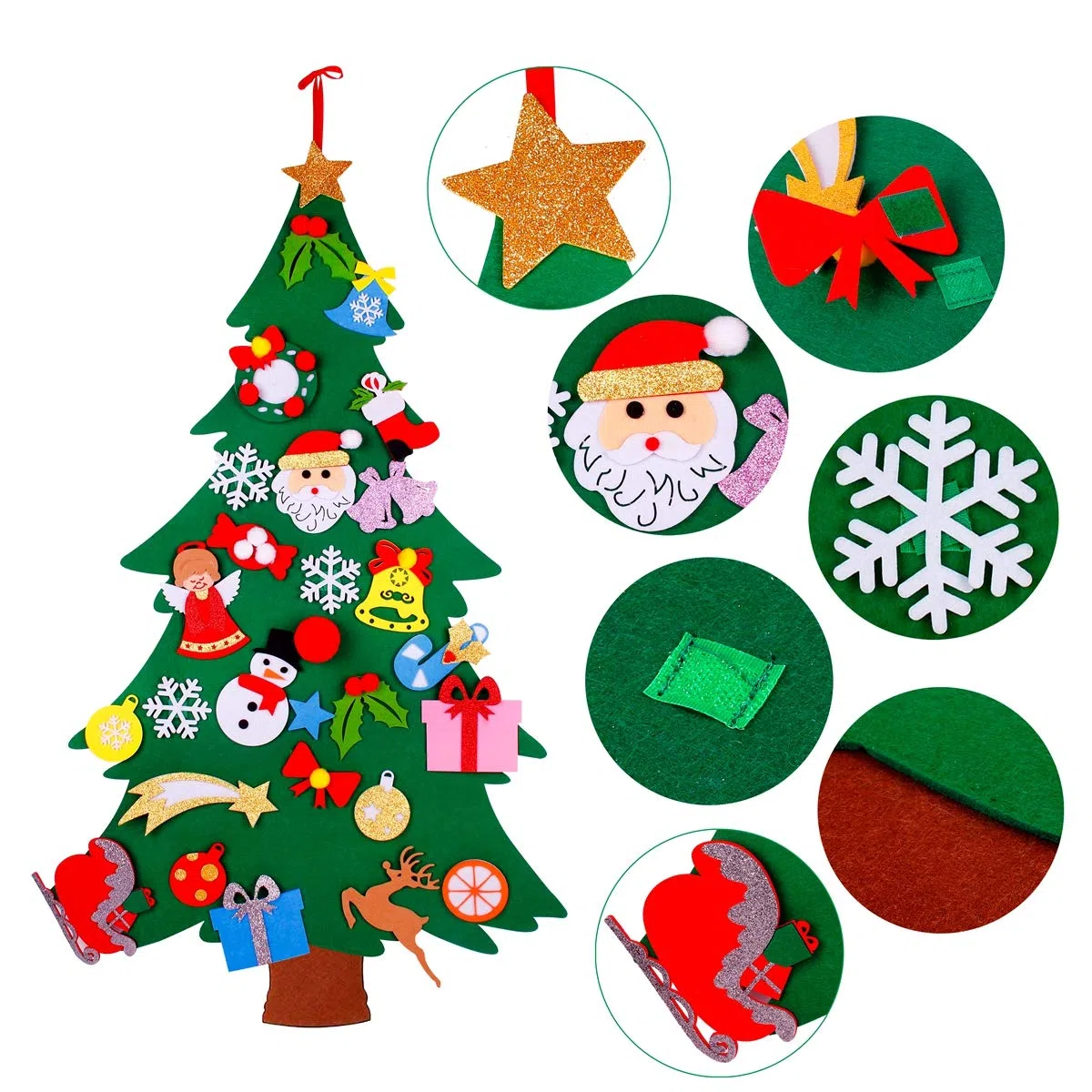 FengRise Albero Natale Feltro - 120cm Albero di Decorazioni Natalizie con 25 Ornamenti Natalizi Staccabili per Regali di Natale di Nuovo Anno per Bambini, Decorazioni Natale per Casa Pareti di Porte
