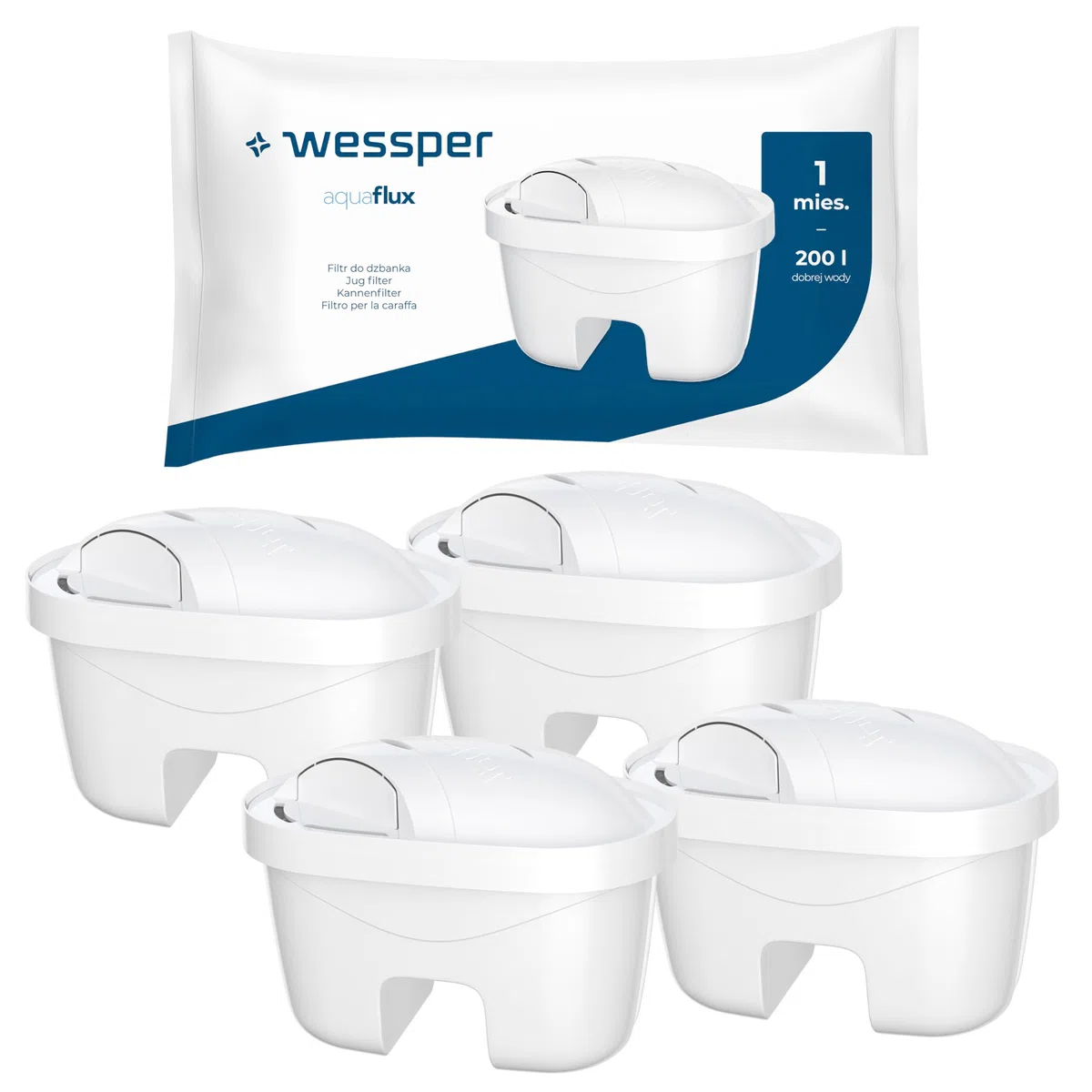 Wessper Filtro Acqua per Caraffa, Cartuccia Filtro acqua a Carboni Attivi Impregnato d'argento, Ricambio per Filtri Laica Bi-Flux, Dafi Unimax, PearlCo - 4 Unità