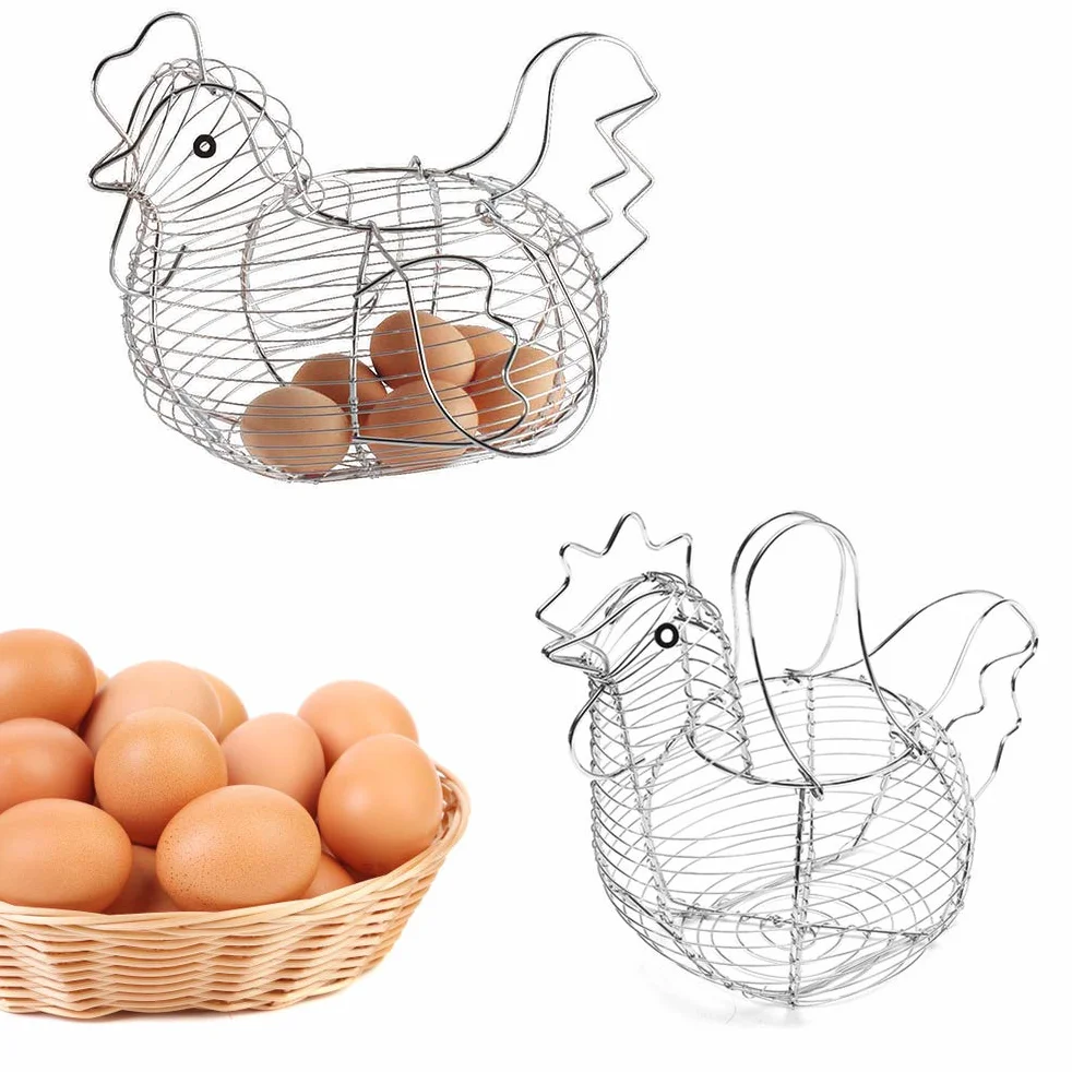 Cesto per Uova a Forma di Pollo, Cesto per Frutta in Filo Metallico, Arredamento Rustico, Cesto per Pollo, Portauova per la Conservazione della Frutta della Domestica (Come mostrato)