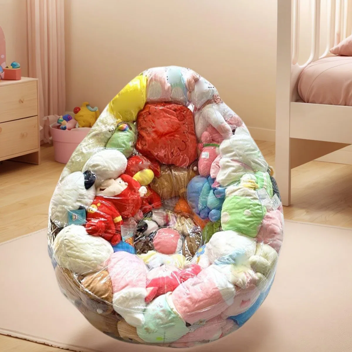 Copertura trasparente per poltrona a sacco con animali di peluche, protezione per casa, camera da, soggiorno, appartamento, asilo e sala giochi