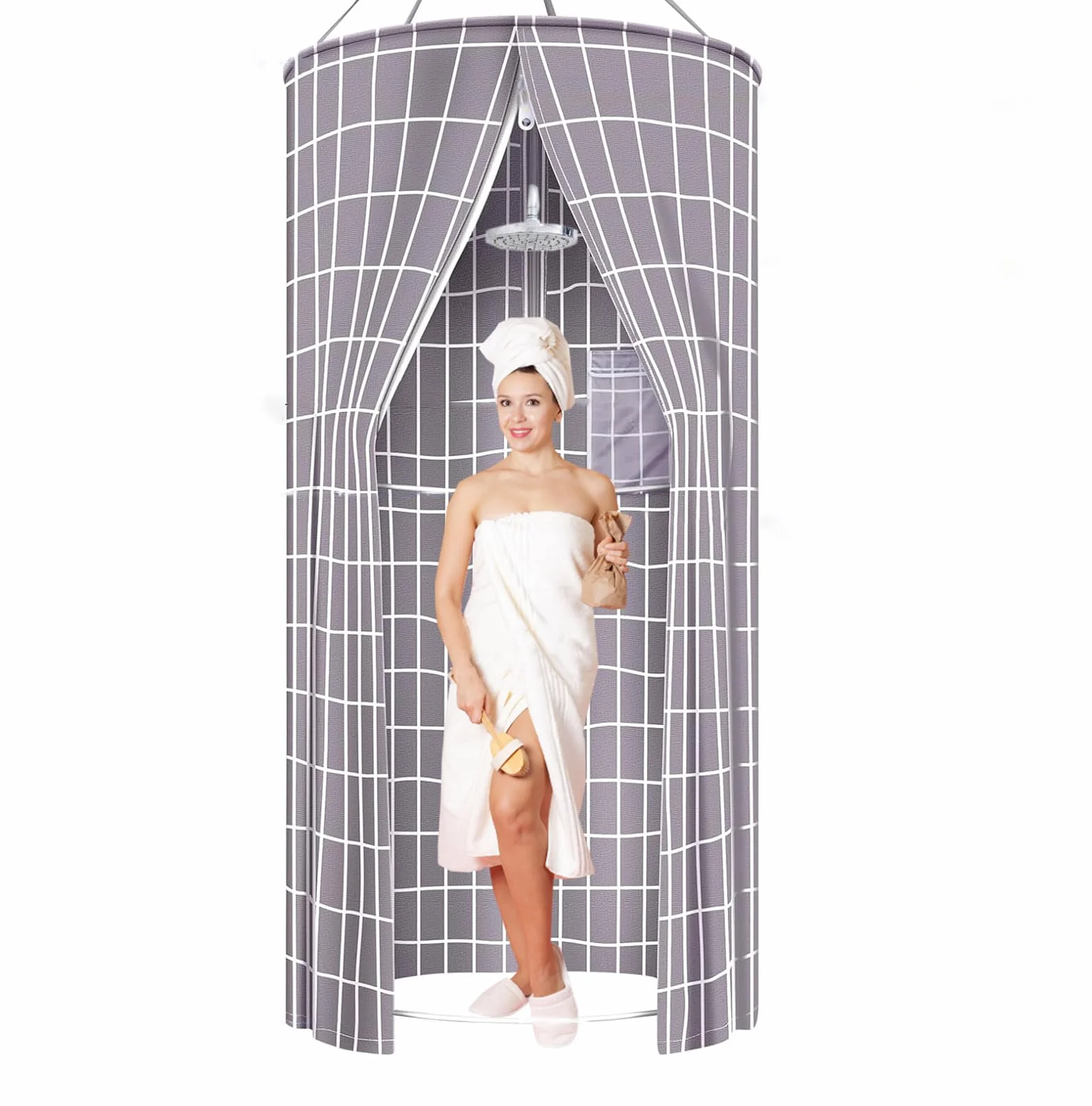 Tenda da Doccia Tonda, Tenda da Doccia Tonda Sospesa 100x200 cm, Tende da Doccia per Esterni per Campeggio all'aperto, Spiaggia, Doccia, Toilette, Privacy (Grigio, 80 X 200 cm)