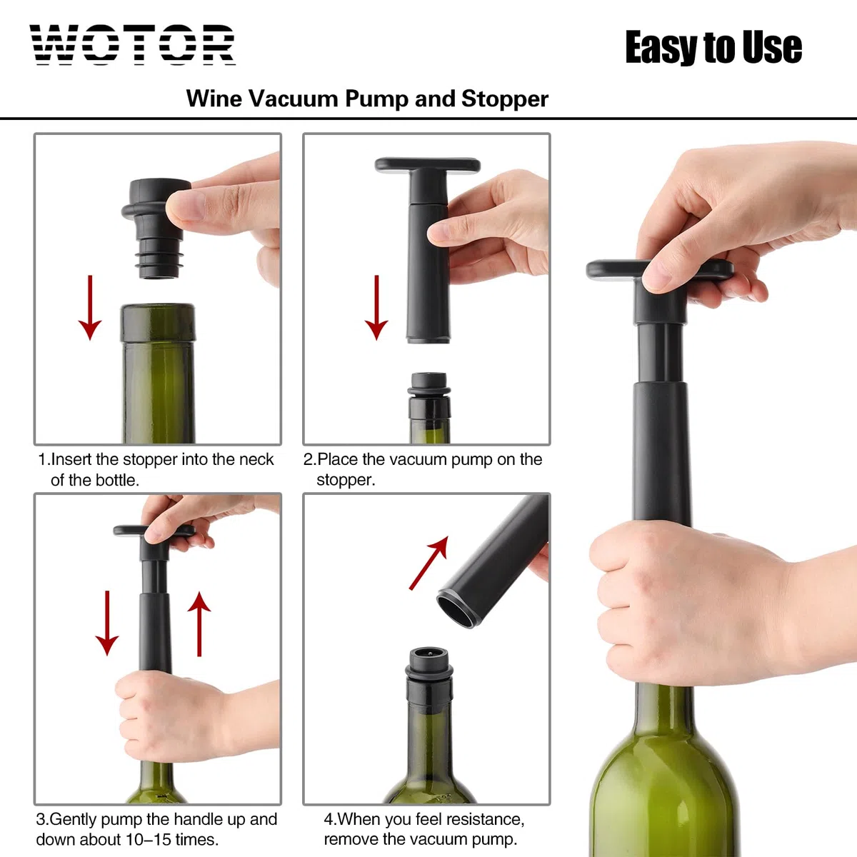 WOTOR tappo vino sottovuoto 12 pezzi, tappi bottiglie vino, accessori vino, Tappi Riutilizzabili Per Mantenere Il Vino Fresco (Nero)