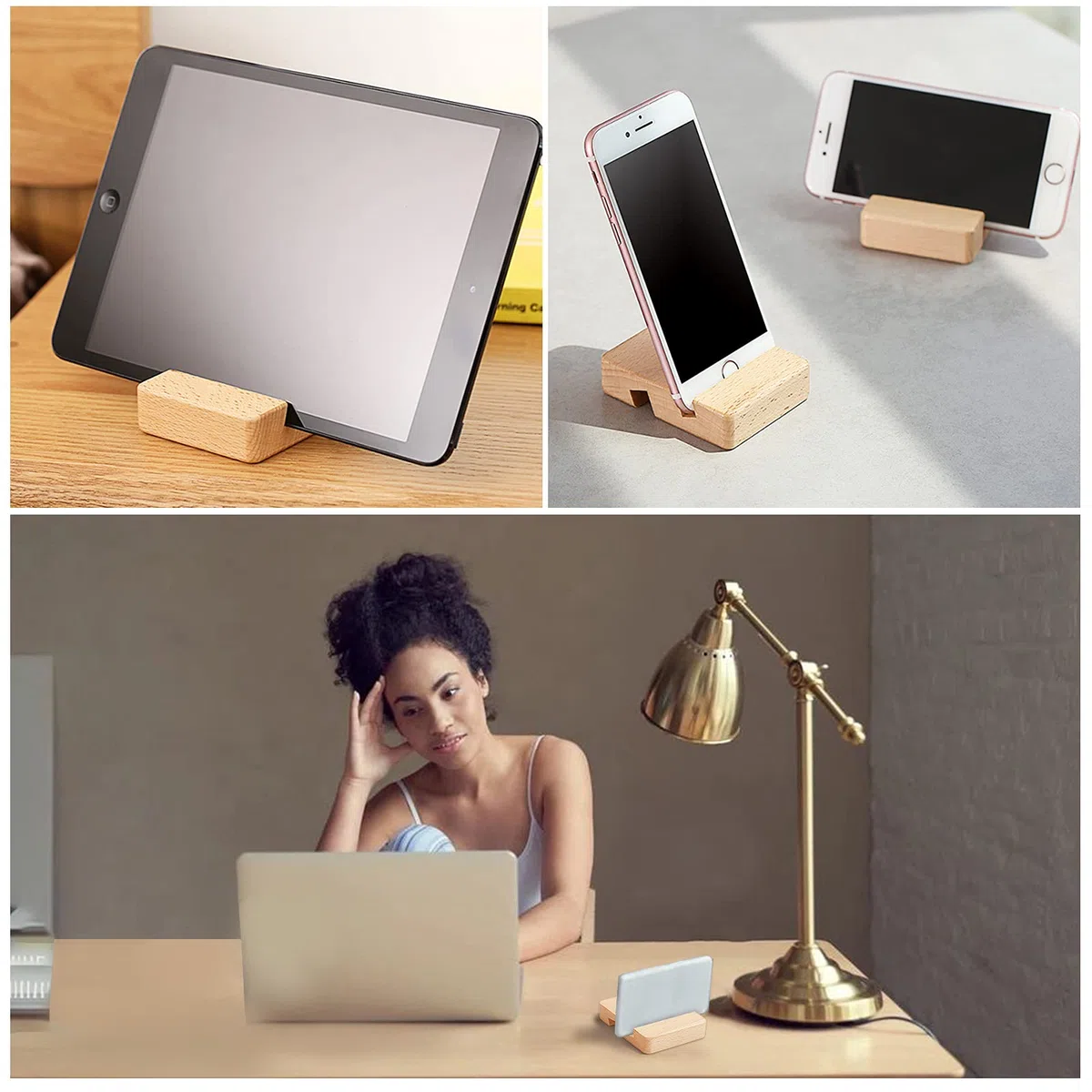 NBEADS 4pz Supporto per Telefono Cellulare in Legno da 8x6x2 cm Supporto Tablet Legno Universale Supporto per Tablet Portatile per Supportare Il Telefono in Ufficio A Casa