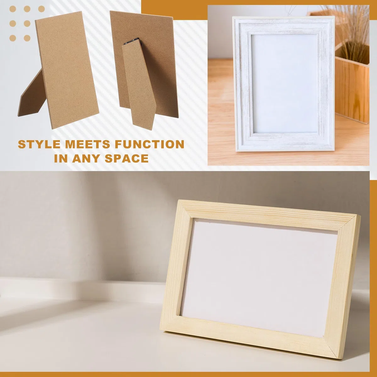 Cavalletto posteriore, supporto posteriore per foto, cornice di ricambio – adatto per (6 pollici fai da te Photo Board – Arte – piastrelle – parete – tavolo) 4 pezzi & legno naturale