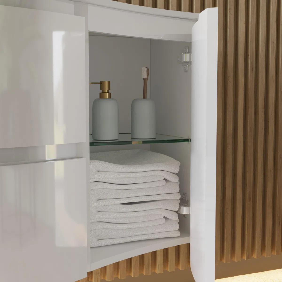 Kiamami Valentina - Mobile Bagno Sospeso 105 Cm Bianco Lucido Specchio A Goccia | Los Angeles