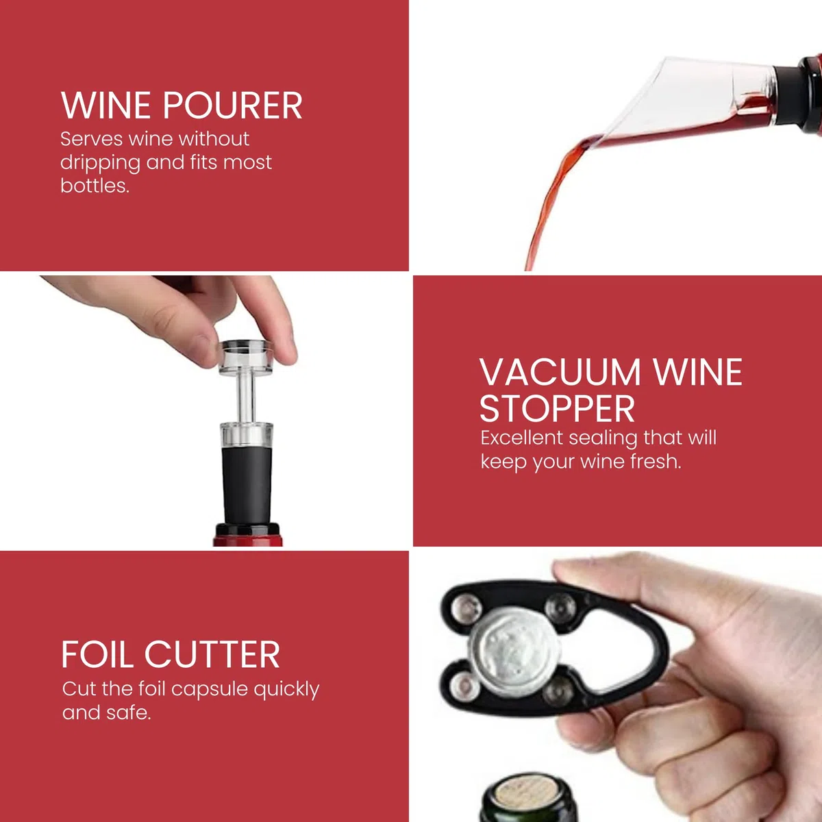 Cavatappi Elettrico, Apribottiglie per Vino con Taglierina, Versatore per Vino, Tappo Sottovuoto. Acciaio Inossidabile. Funziona con 4 Batterie AA (non incluse).