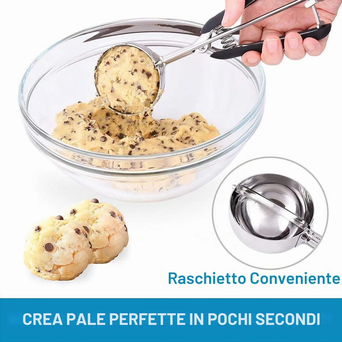 Cucchiaio per Gelato 4 cm, 5 cm o 6 cm - Porzionatore Paletta in Acciaio Inox per Gelato, Biscotti - Dosatore (5 cm)