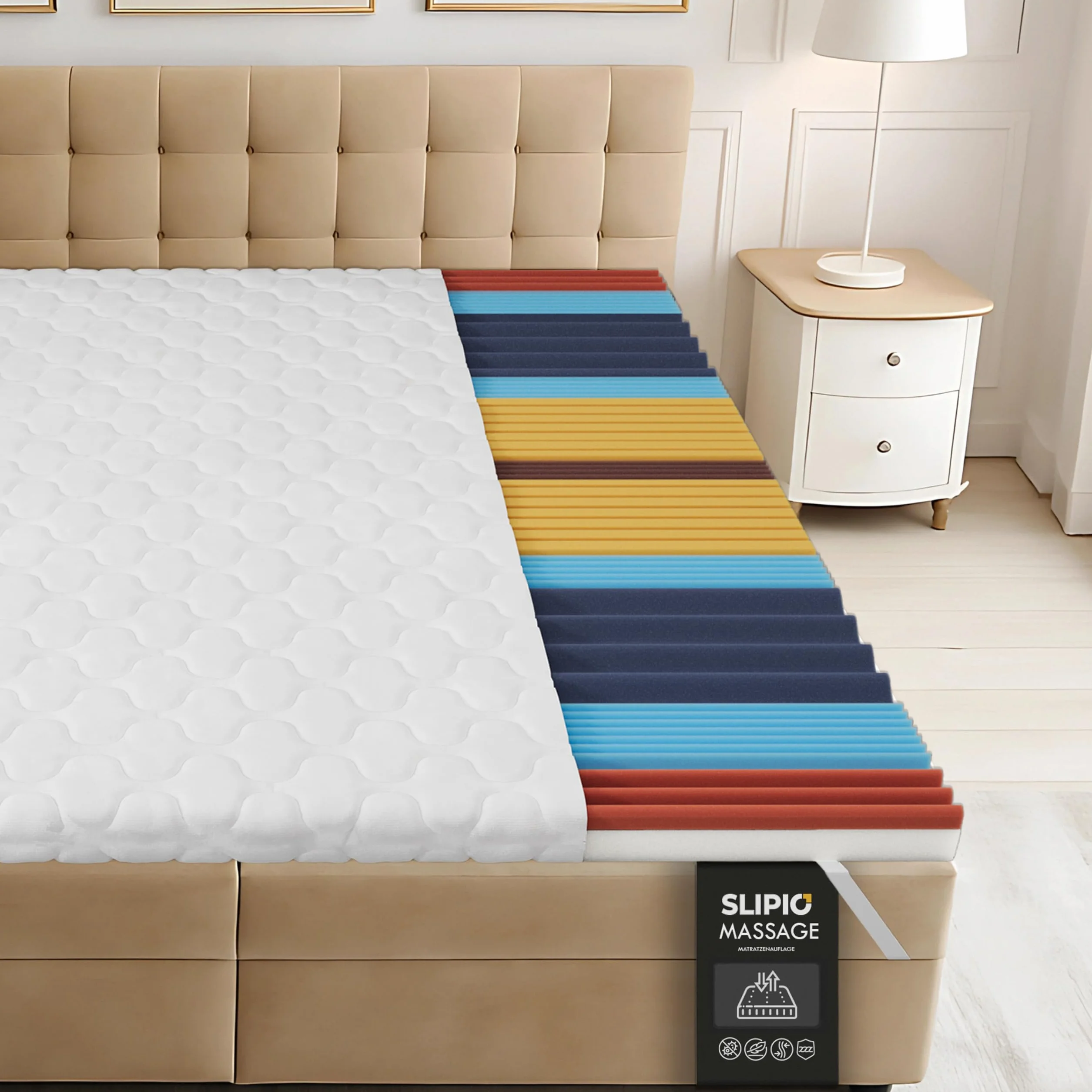 Coprimaterasso topper 140 x 180 cm | altezza 6 cm | massaggio profilato a 5 zone Ergo+ ottimale adattamento del corpo | Rivestimento traspirante e lavabile in lavatrice | Coprimaterasso