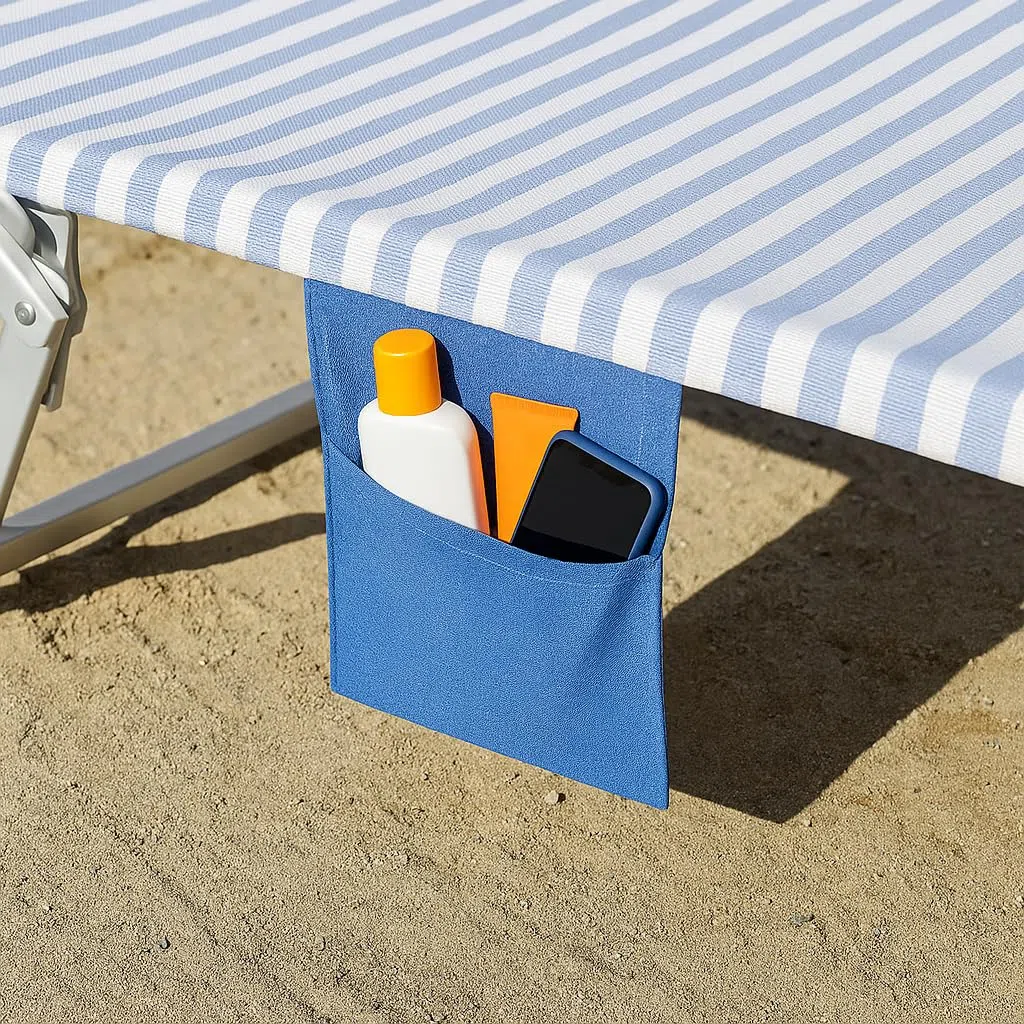 EASY HOME, Telo Mare Con Elastici, Telo Copri Lettino, in Cotone, Con Tasche Laterali Porta Oggetti, 70x190 cm, Adatto al Mare o in Piscina, Leggero, Compatto, Salvaspazio, A righe