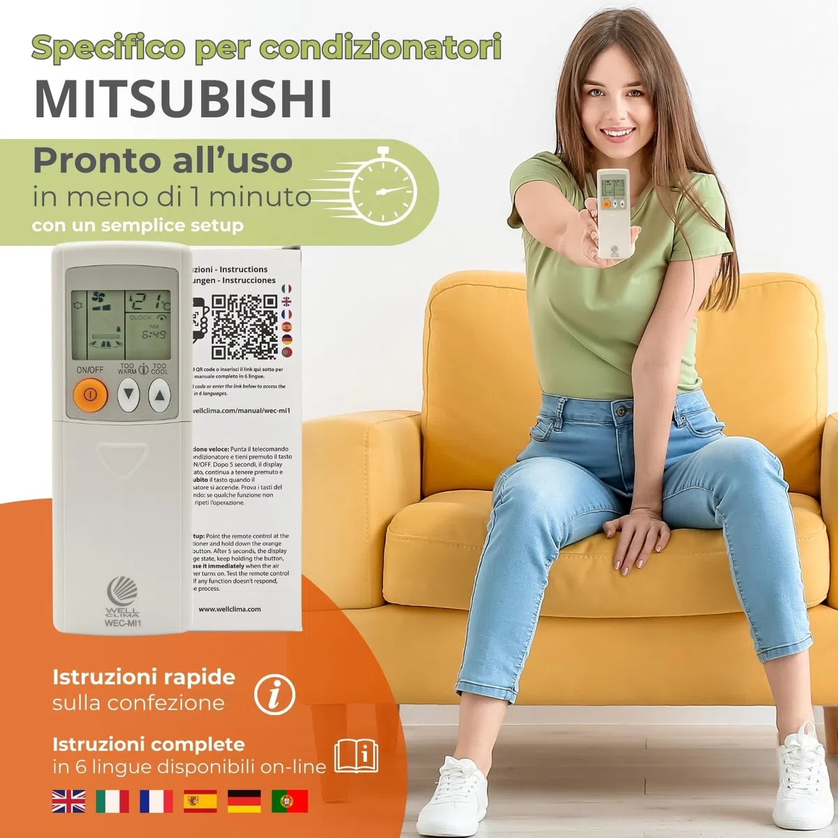 Wellclima WEC-MI1 Telecomando Universale per Condizionatori Mitsubishi, Pronto all'Uso in Secondi, Compatibile con Pompa di Calore e Inverter, Compatibilità Garantita ASIN